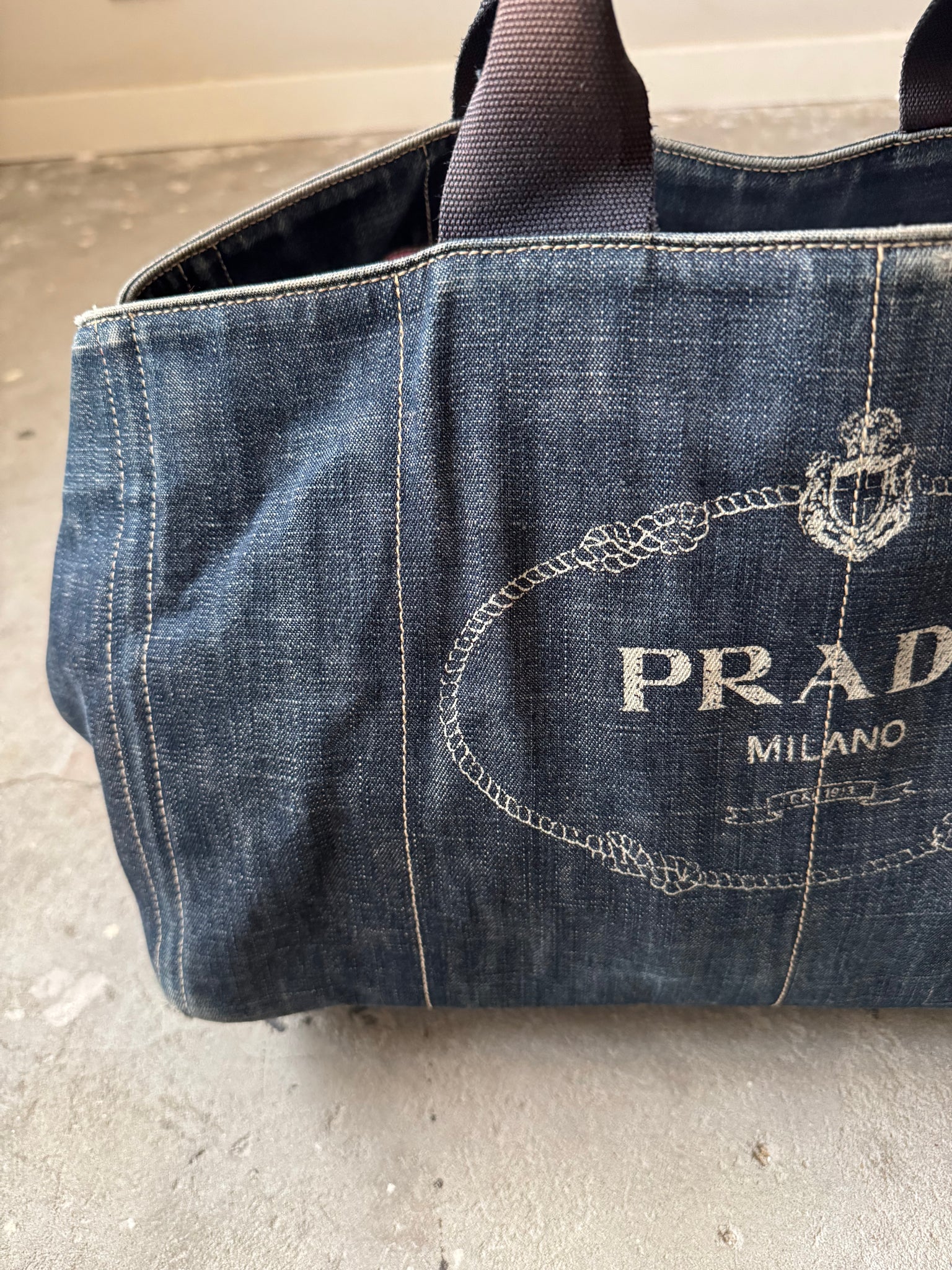 Prada Canapa Large Tote Bag Denim
