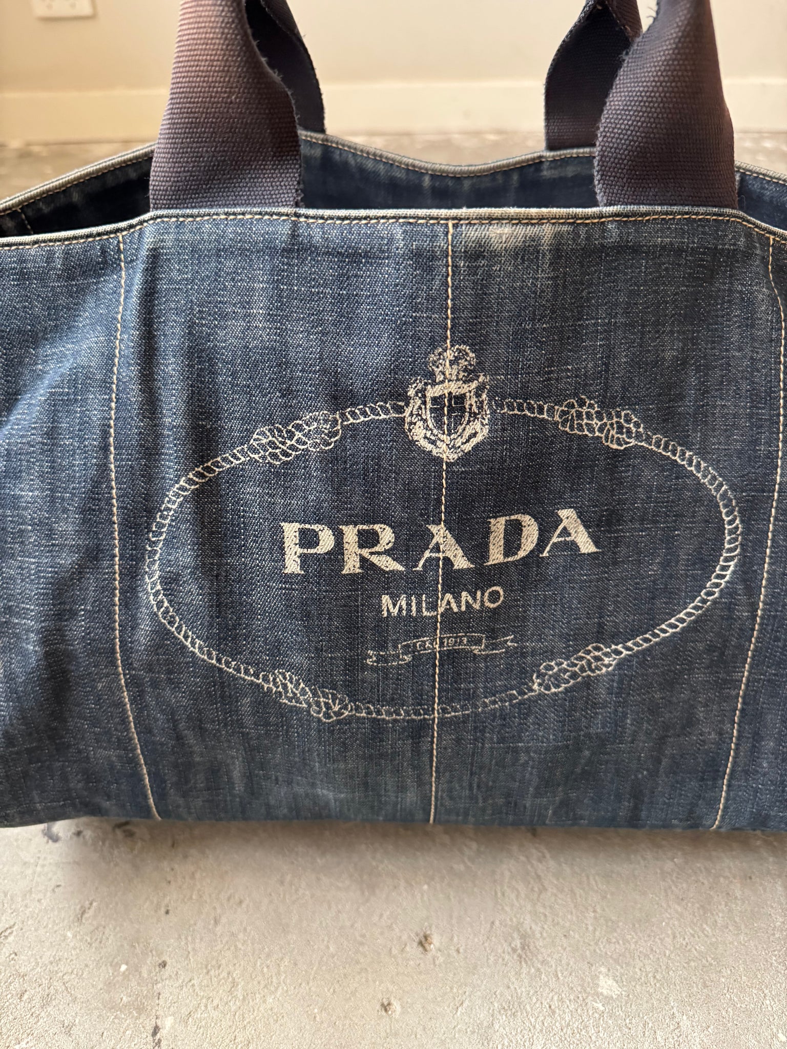 Prada Canapa Large Tote Bag Denim