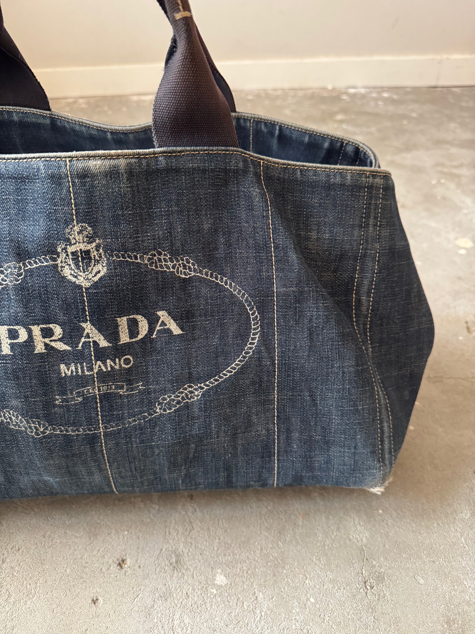 Prada Canapa Large Tote Bag Denim
