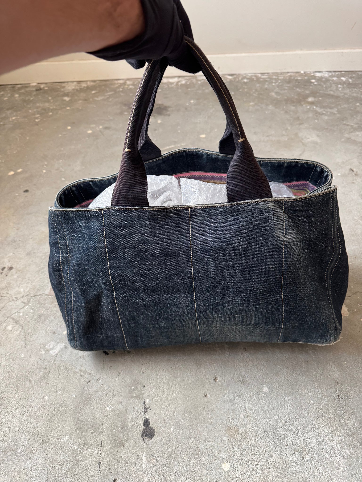 Prada Canapa Large Tote Bag Denim