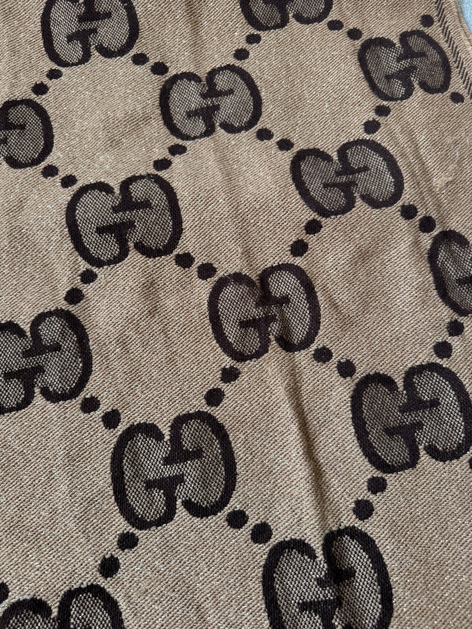 Gucci GG Monogram Wool Silk Blend Scarf Brown