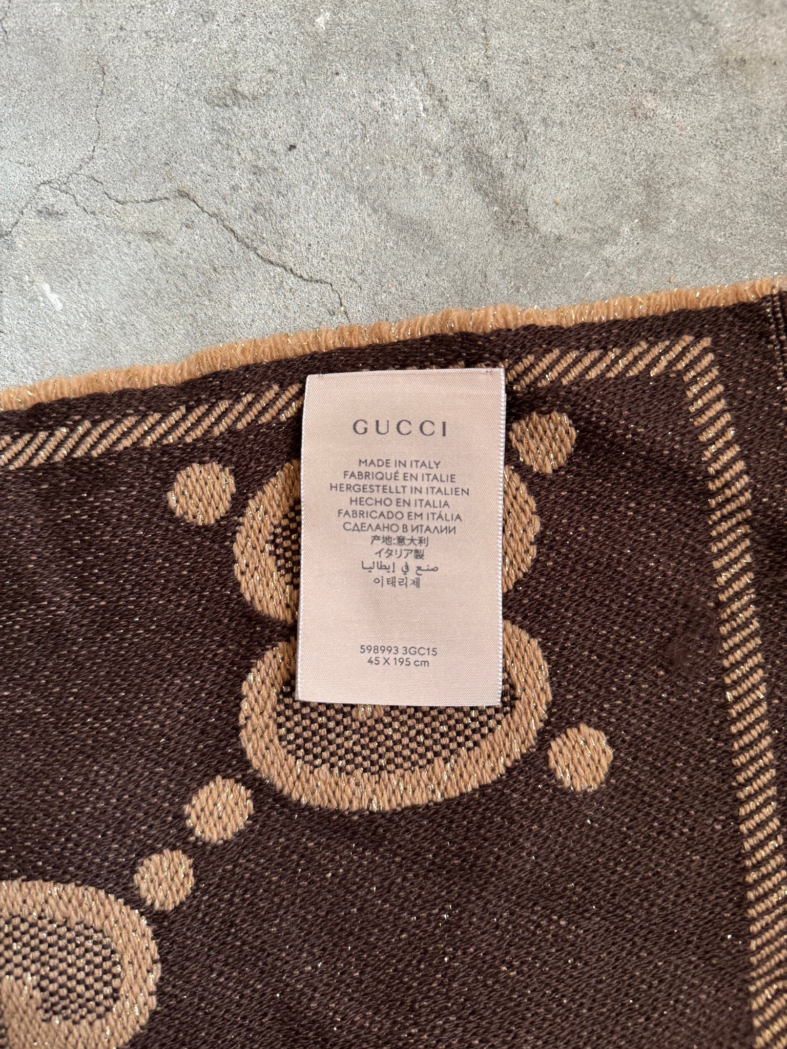 Gucci GG Monogram Wool Silk Blend Scarf Brown