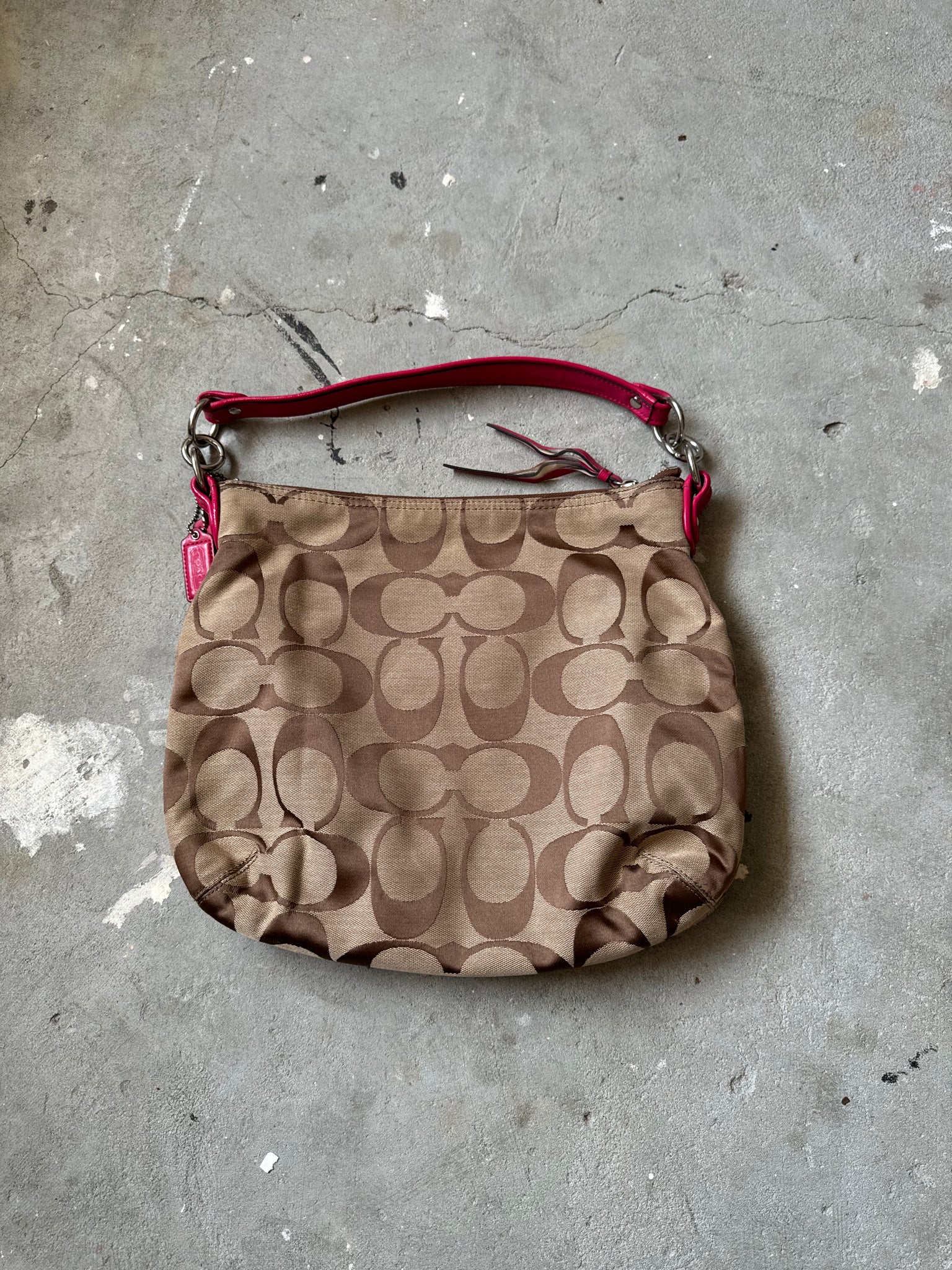 Coach 2Way Signature Pocket Hobo Daisy Shoulder Bag Beige/Pink
