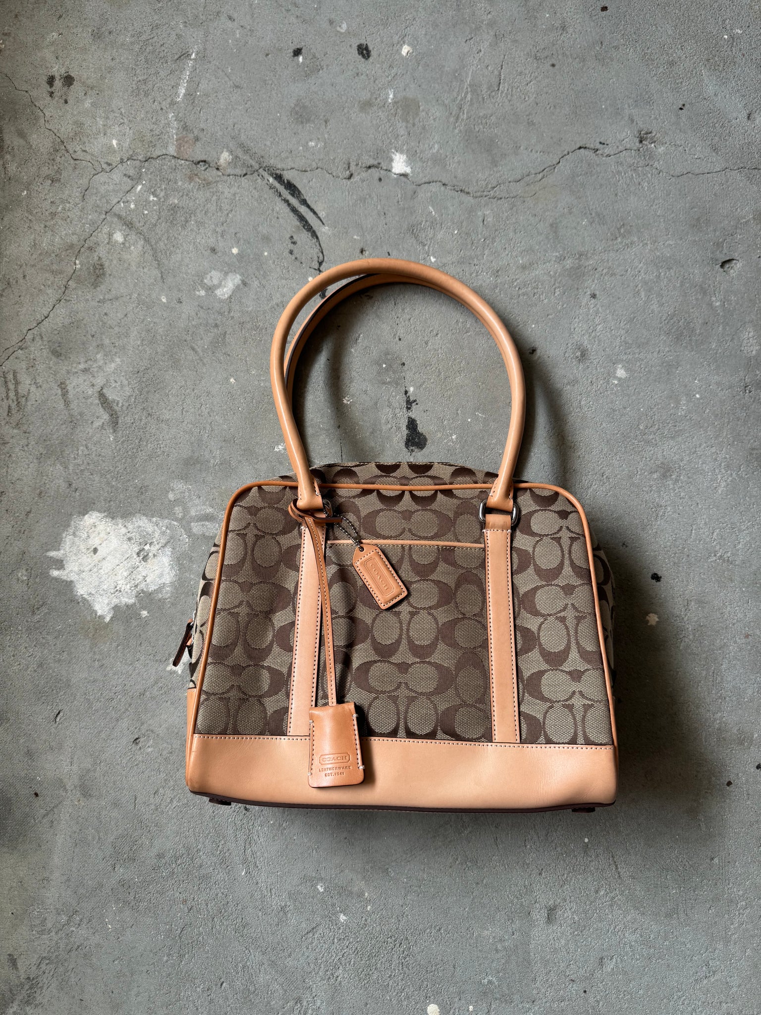 Coach Signature Hand Bag Beige