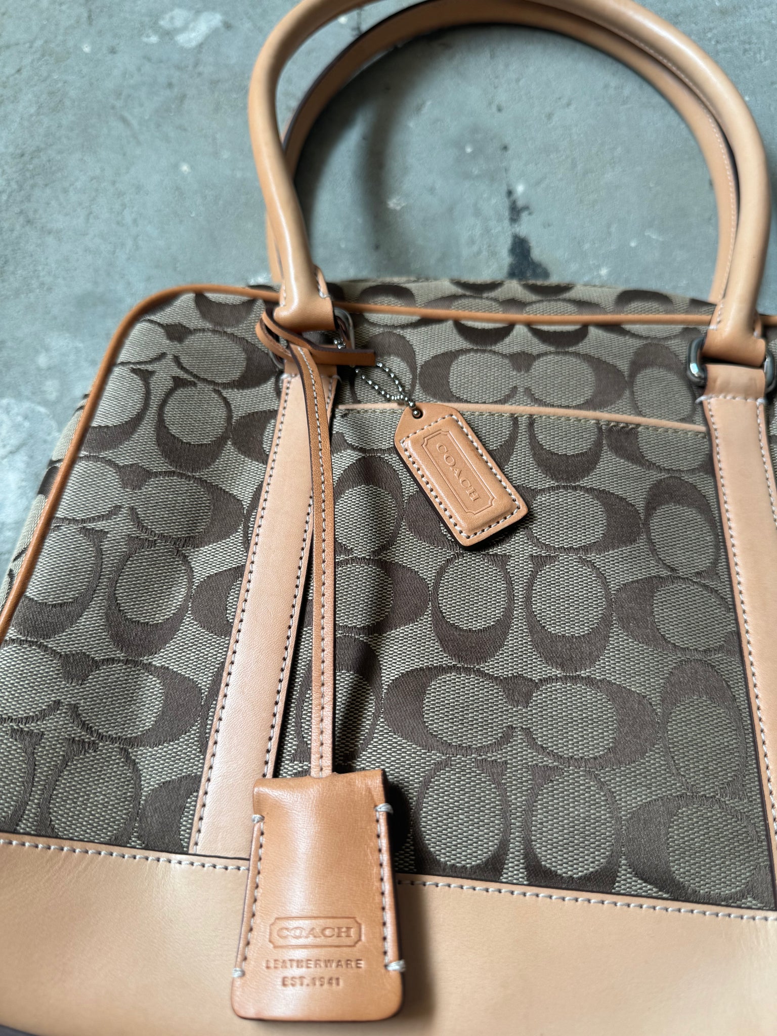 Coach Signature Hand Bag Beige
