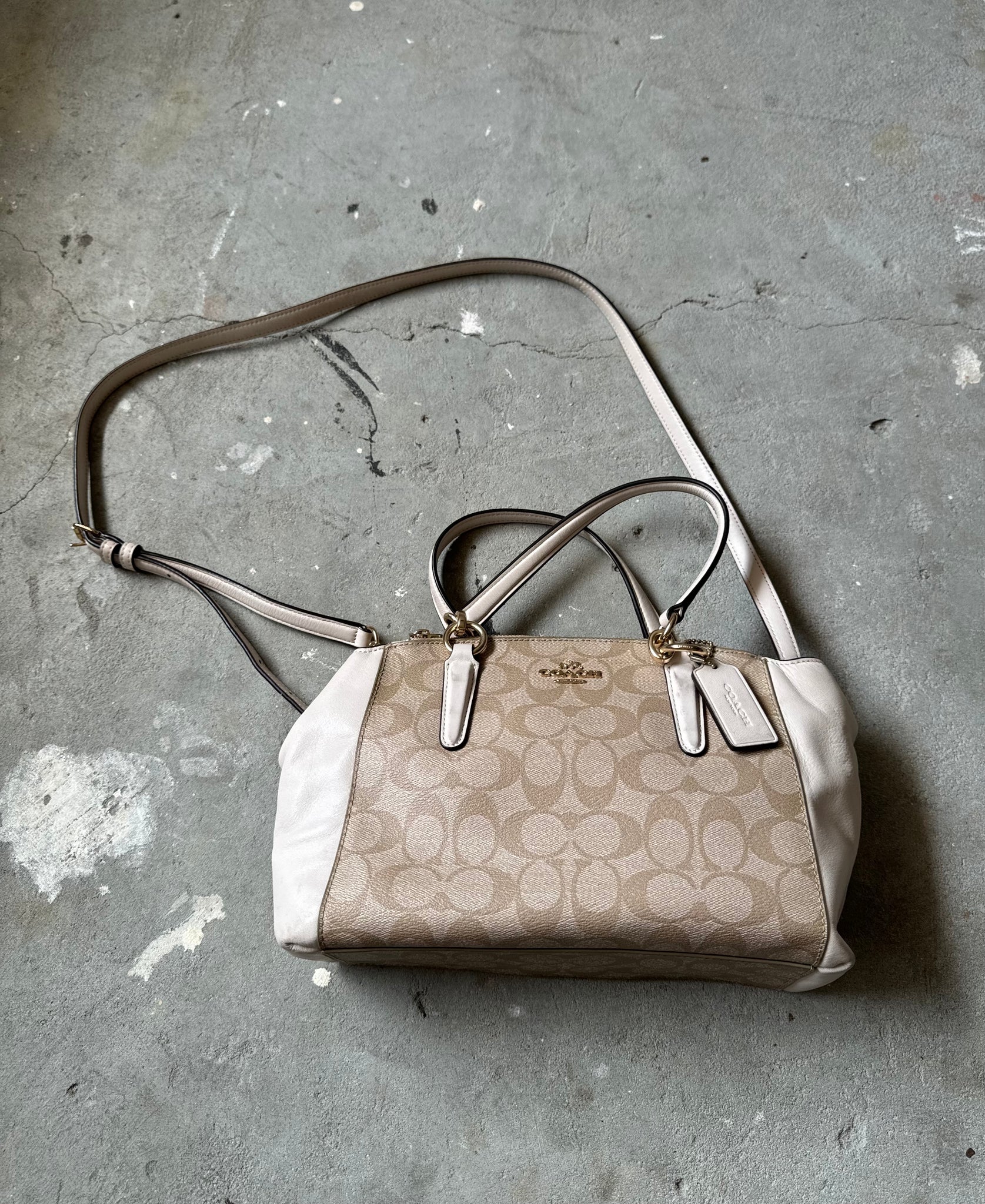 Coach 2Way Christie Hand Bag Beige/White