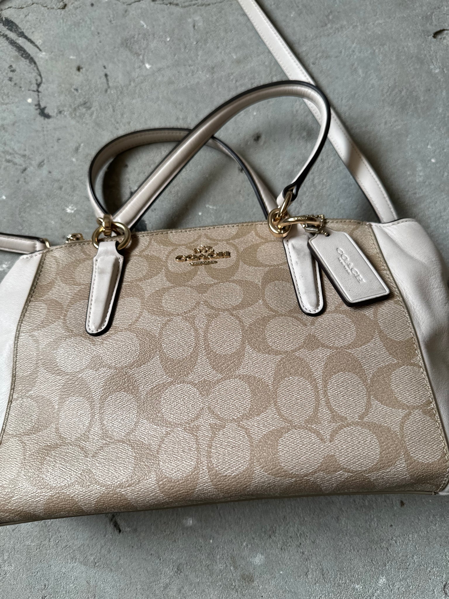 Coach 2Way Christie Hand Bag Beige/White
