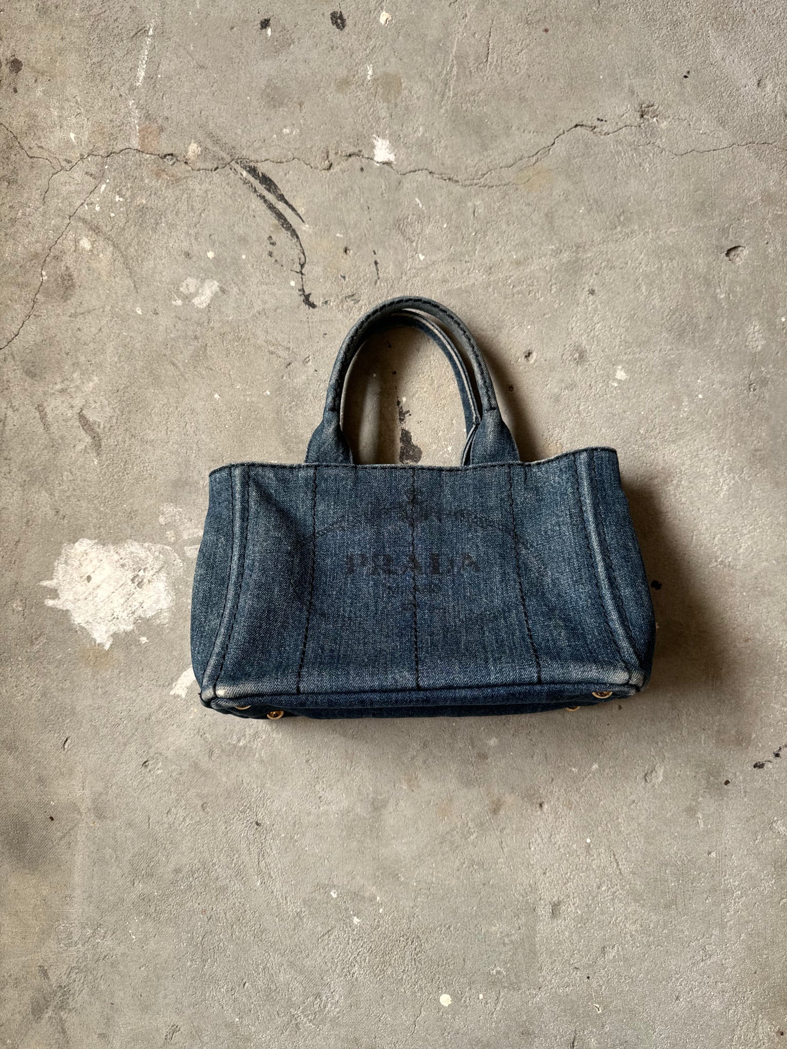 Prada Logo Canapa Denim Tote Bag