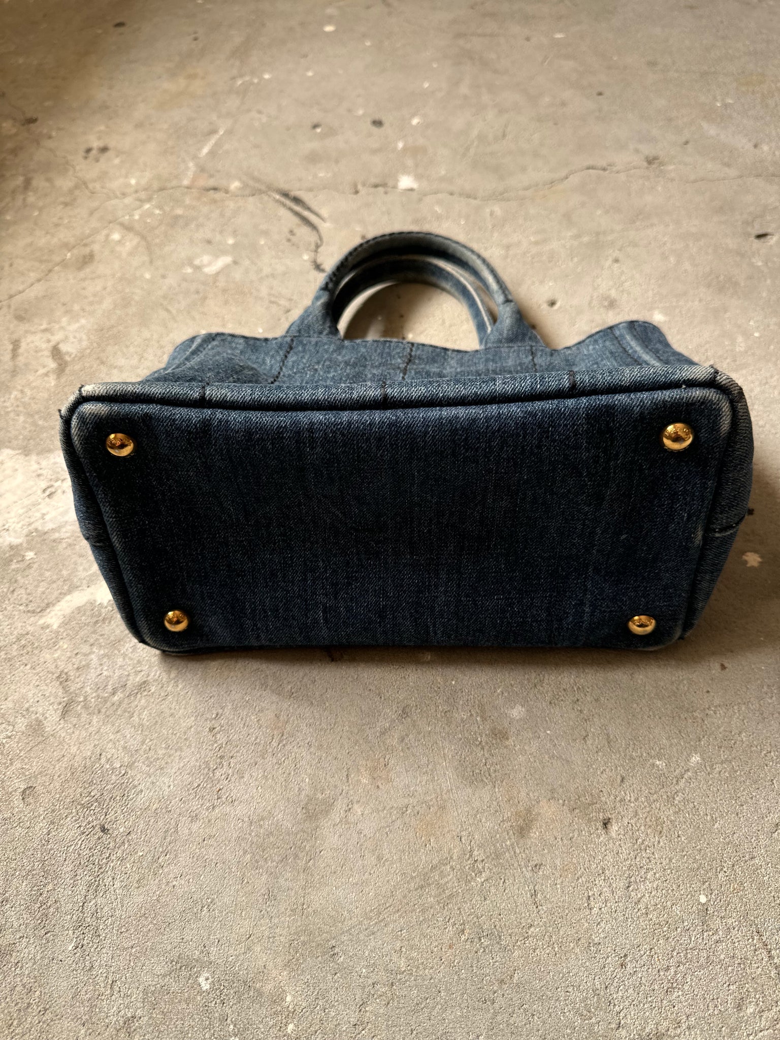 Prada Logo Canapa Denim Tote Bag