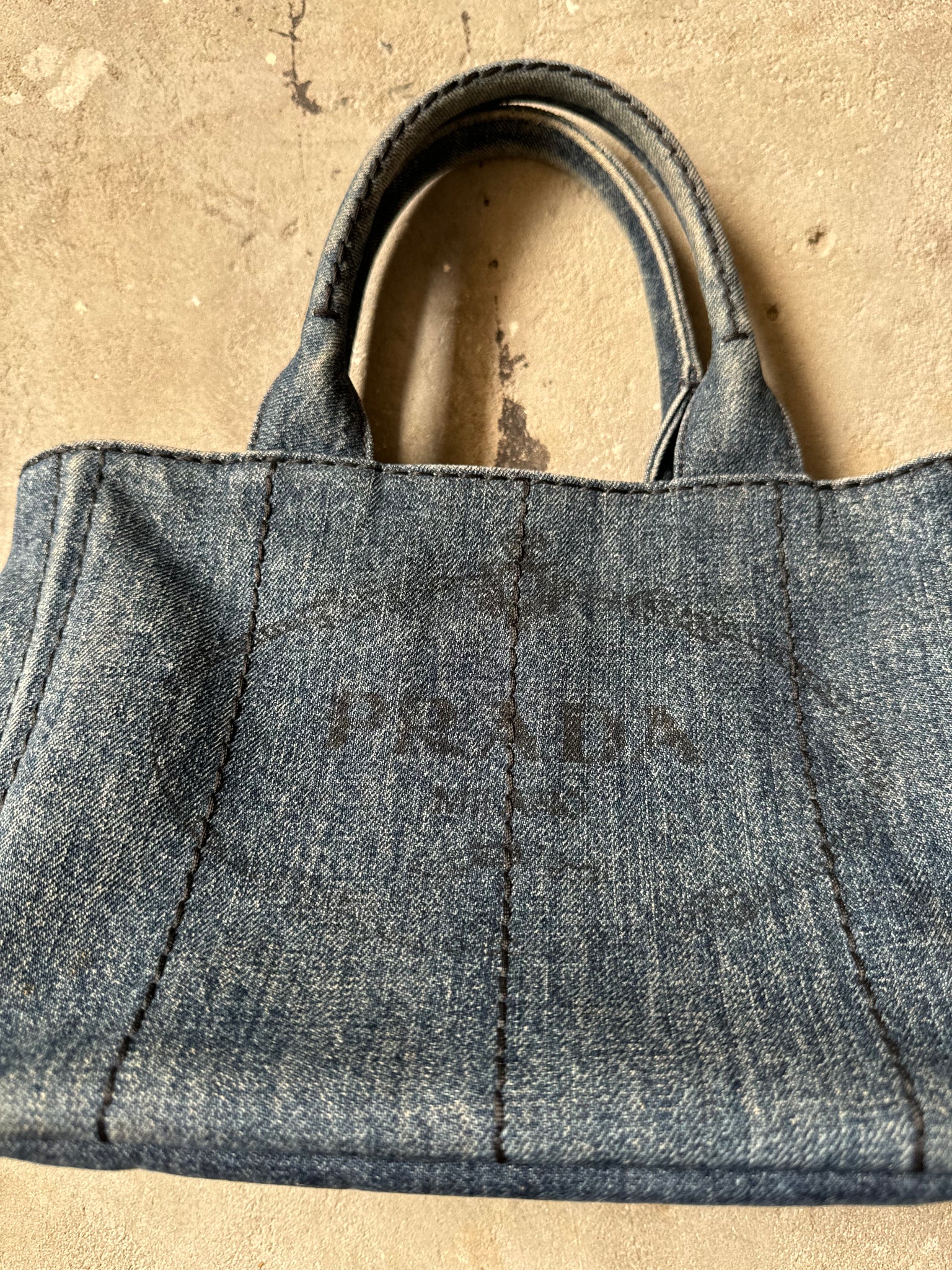 Prada Logo Canapa Denim Tote Bag