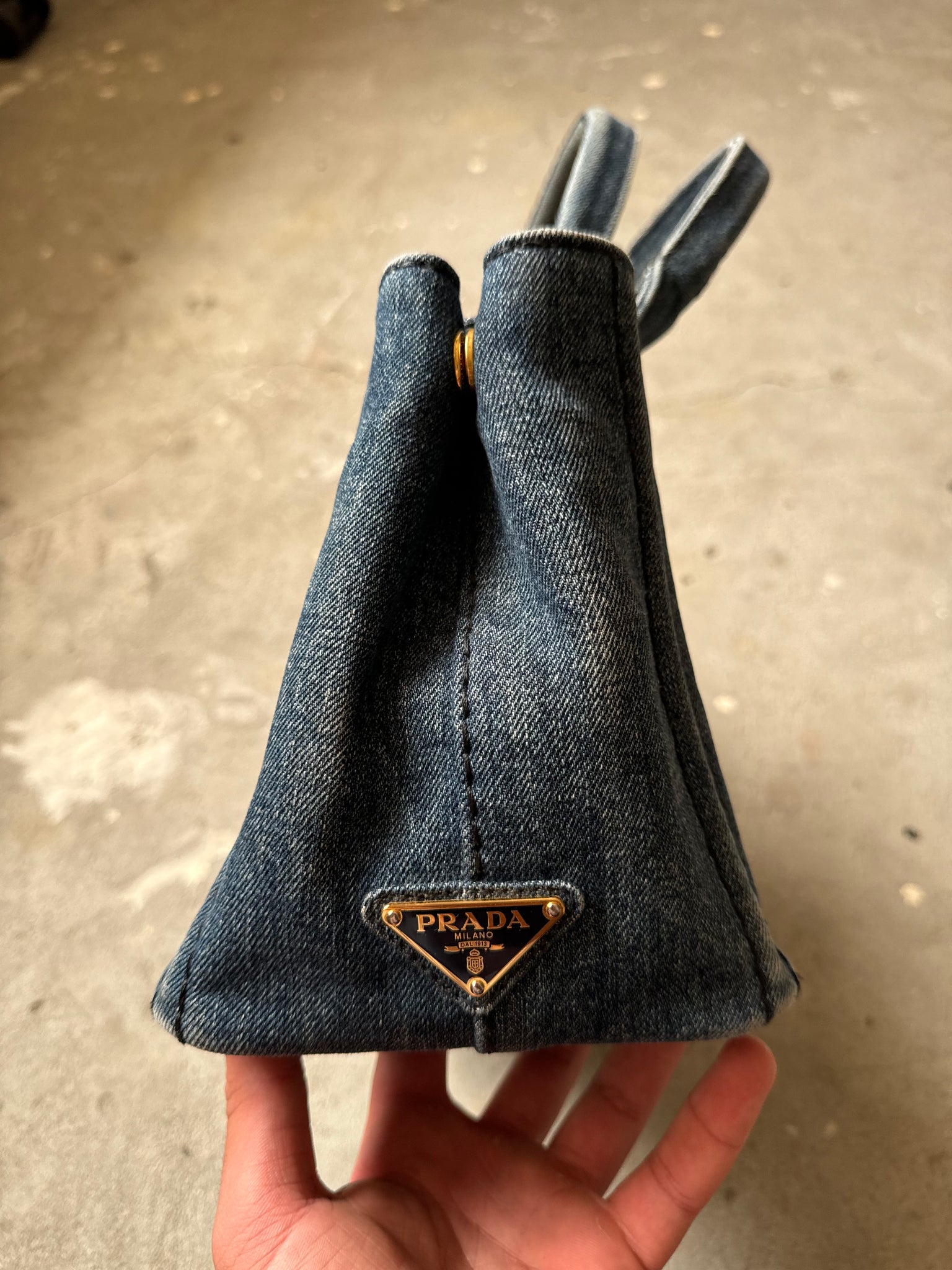 Prada Logo Canapa Denim Tote Bag