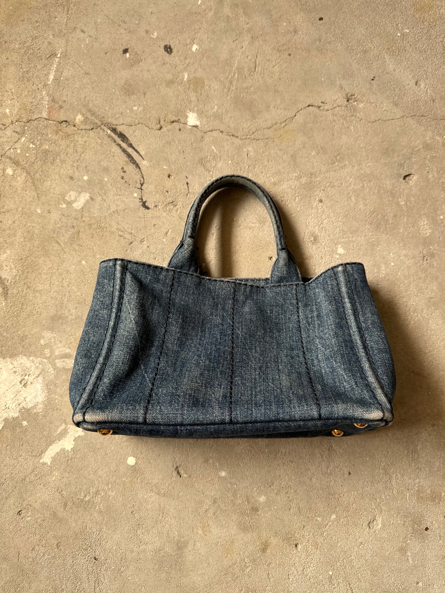 Prada Logo Canapa Denim Tote Bag