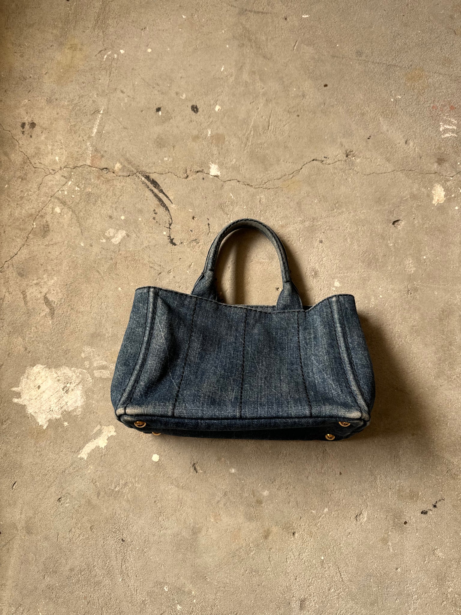 Prada Logo Canapa Denim Tote Bag
