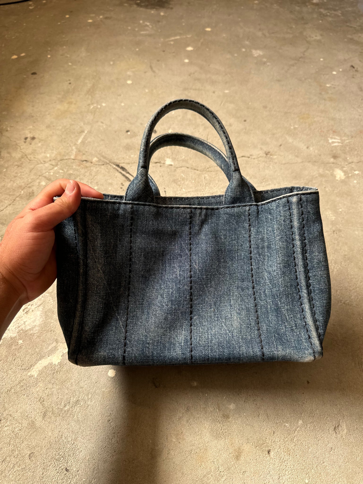 Prada Logo Canapa Denim Tote Bag