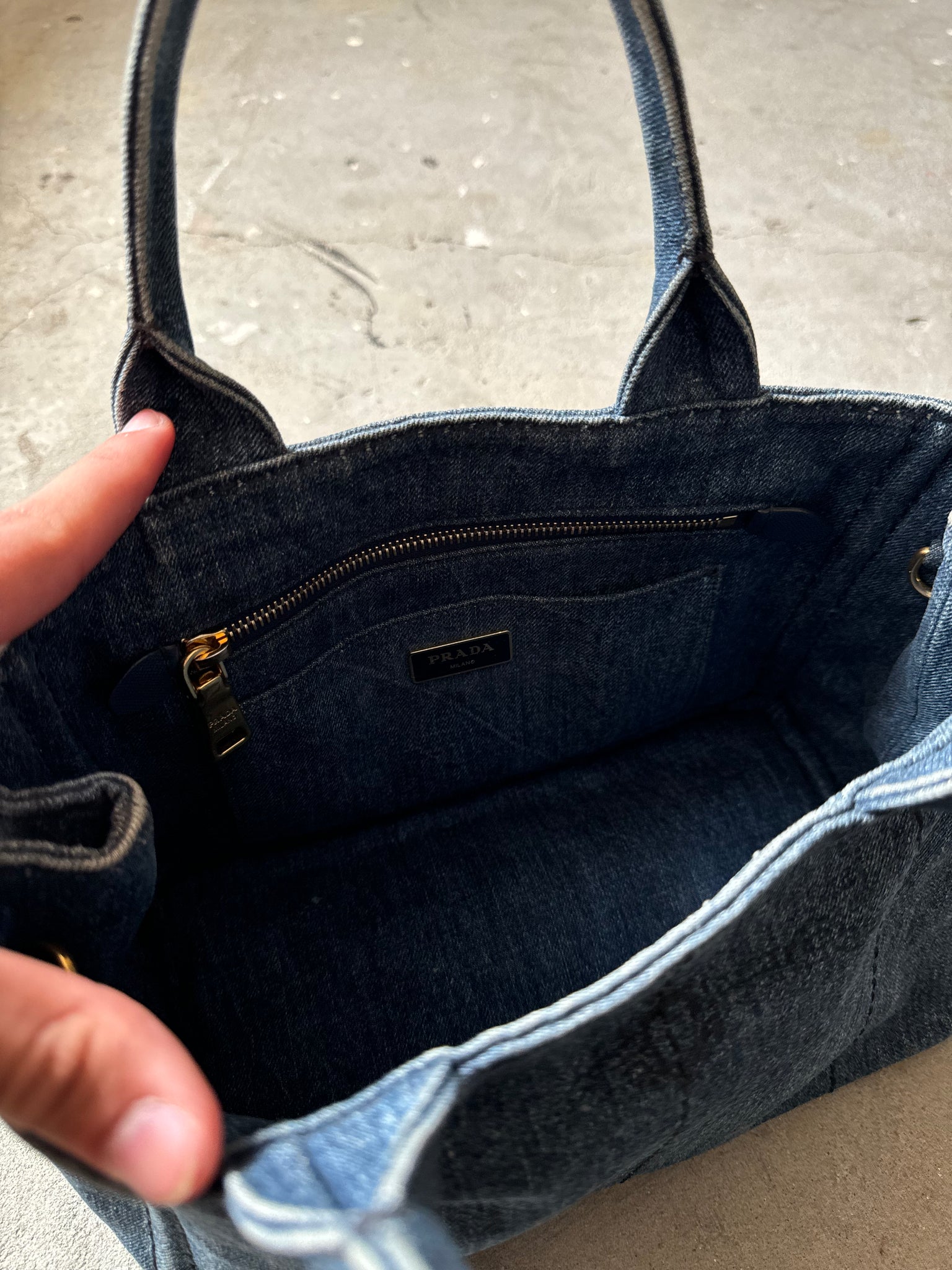 Prada Logo Canapa Denim Tote Bag