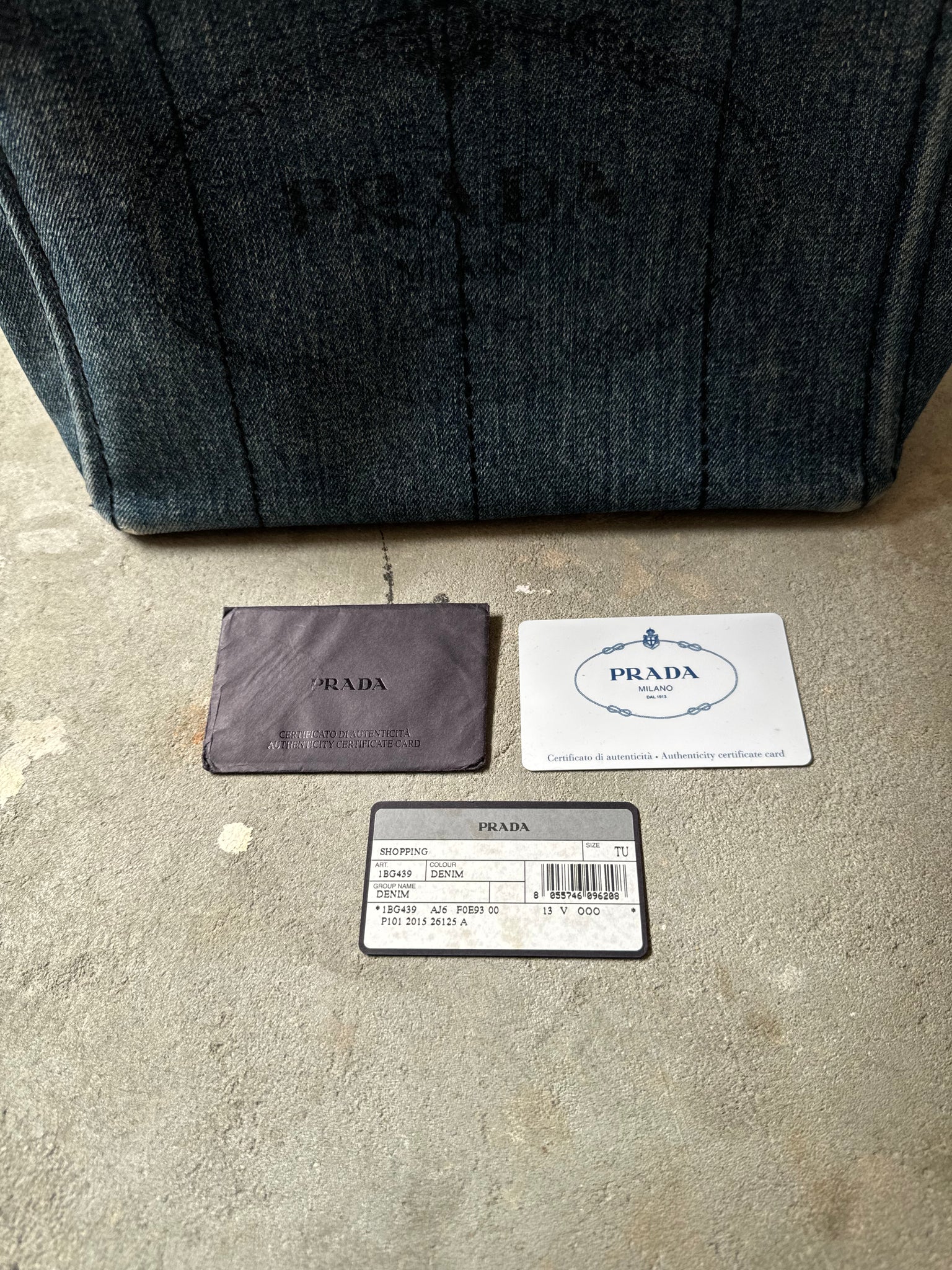 Prada Logo Canapa Denim Tote Bag