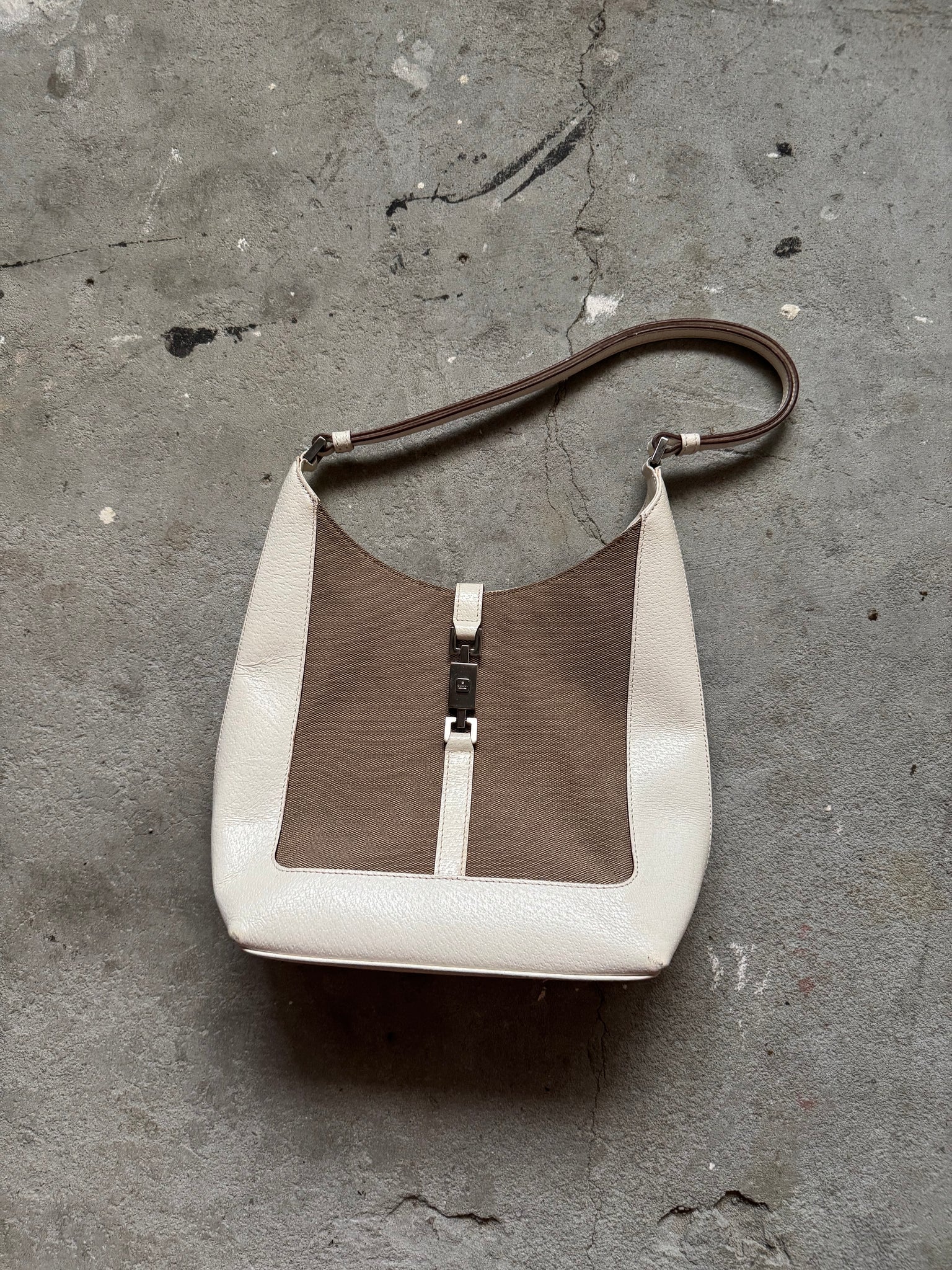Gucci Canvas Jackie Shoulder Bag White/Brown