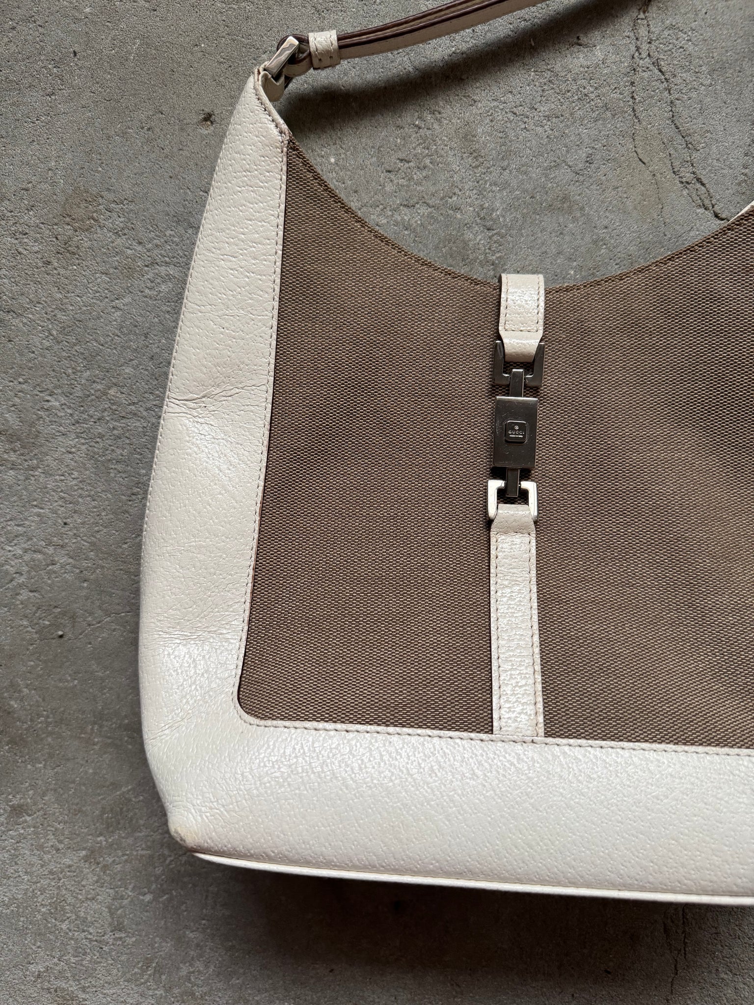 Gucci Canvas Jackie Shoulder Bag White/Brown