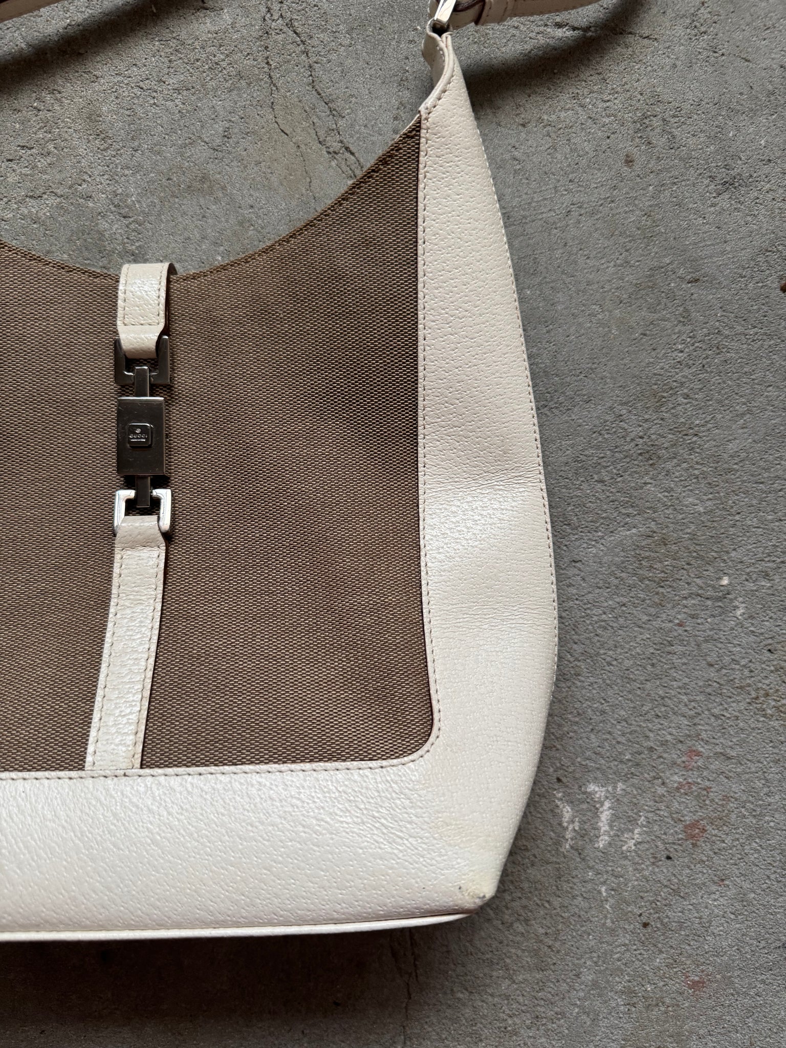 Gucci Canvas Jackie Shoulder Bag White/Brown