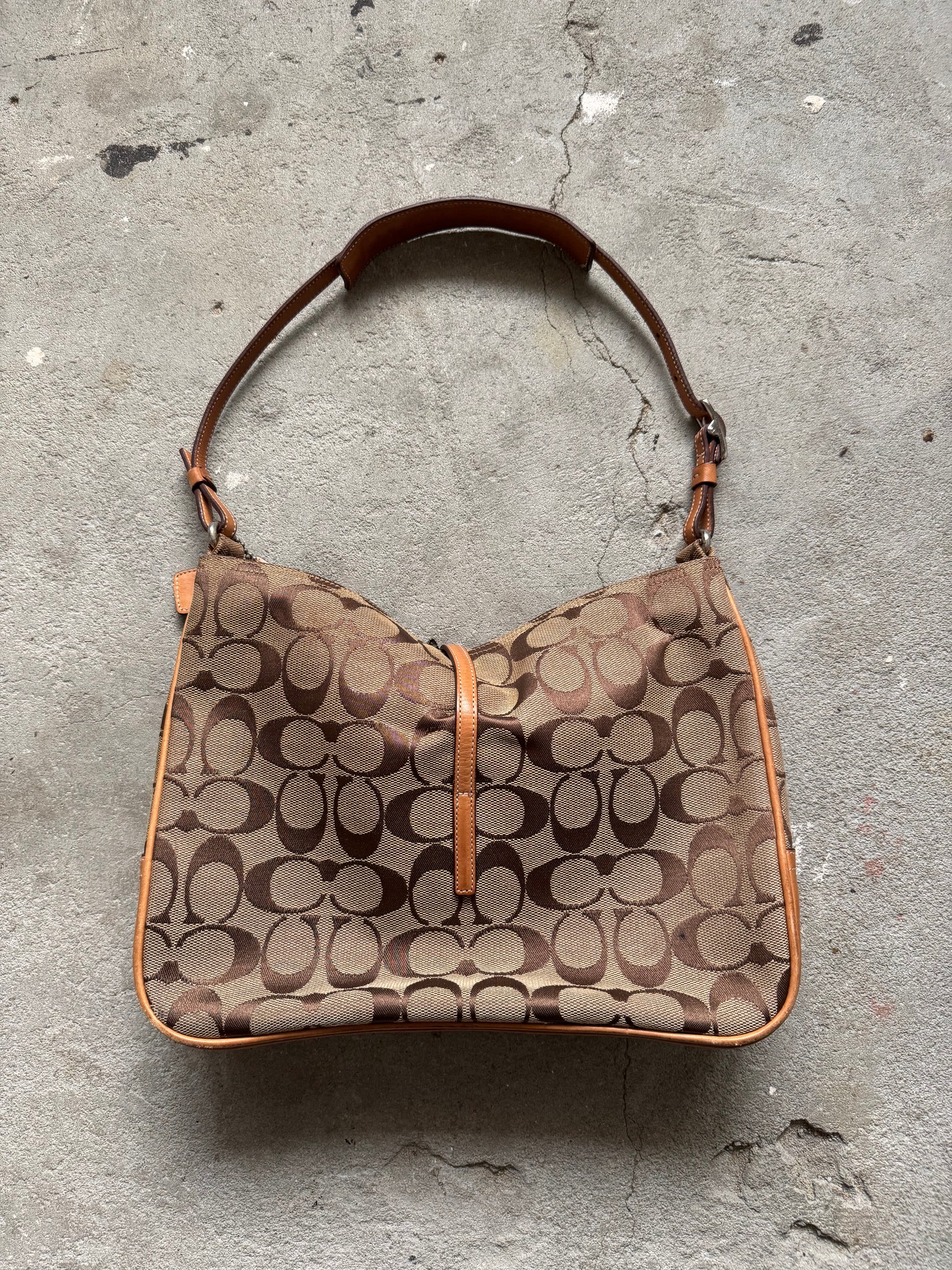 Coach Hobo Signature Clip Canvas Handbag Beige