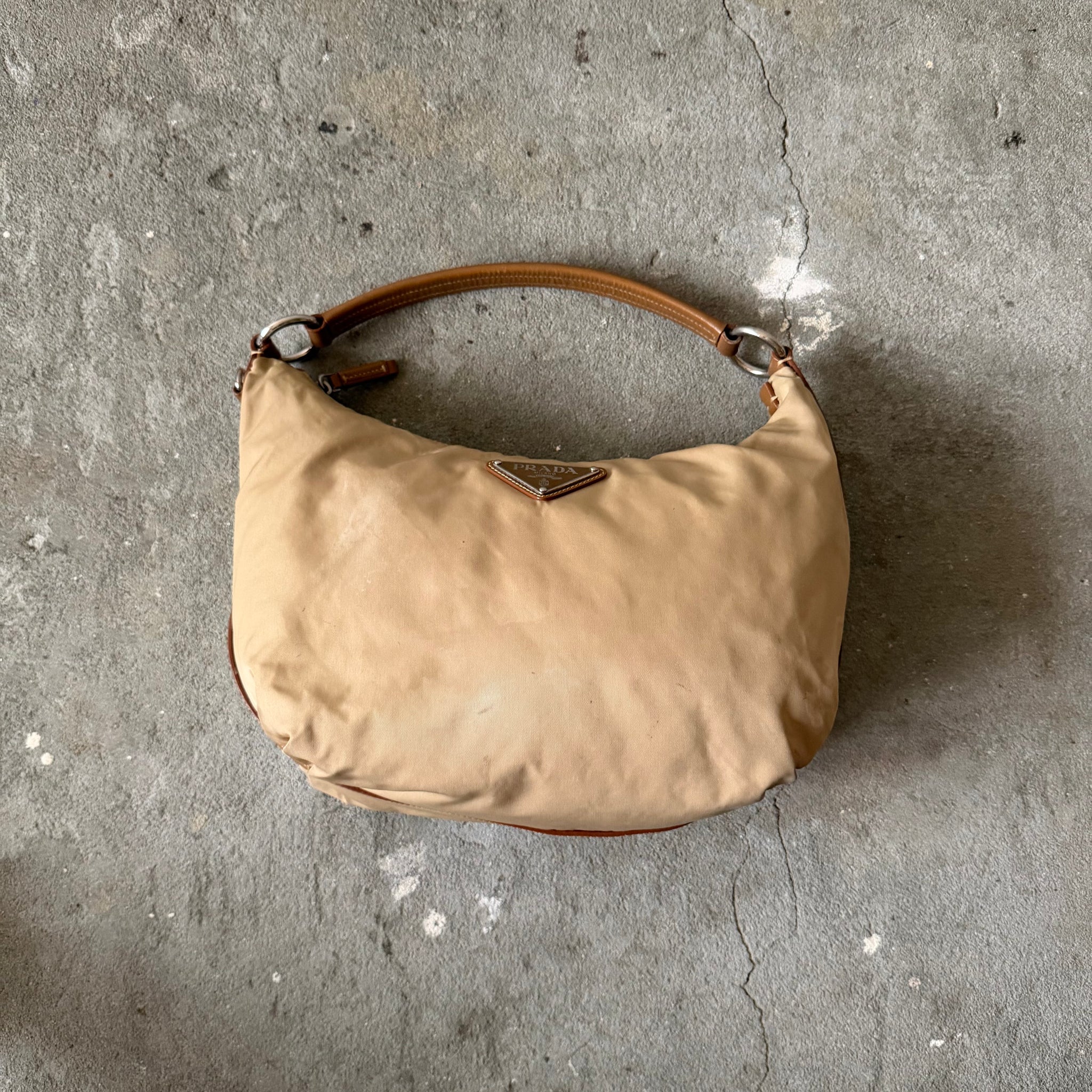 Prada Tessuto Nylon Hobo Shoulder Bag Beige – Curated by Charbel