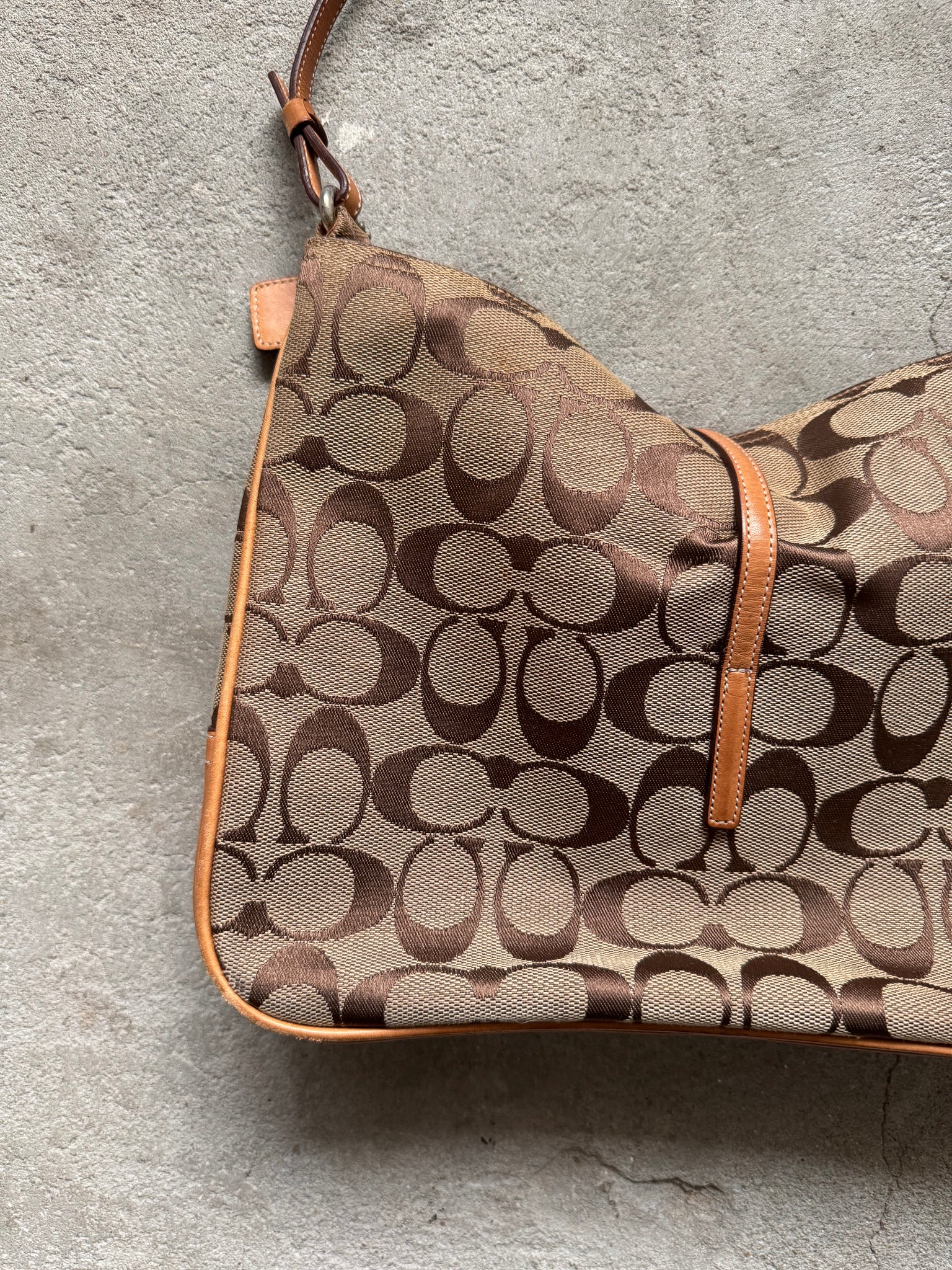 Coach Hobo Signature Clip Canvas Handbag Beige