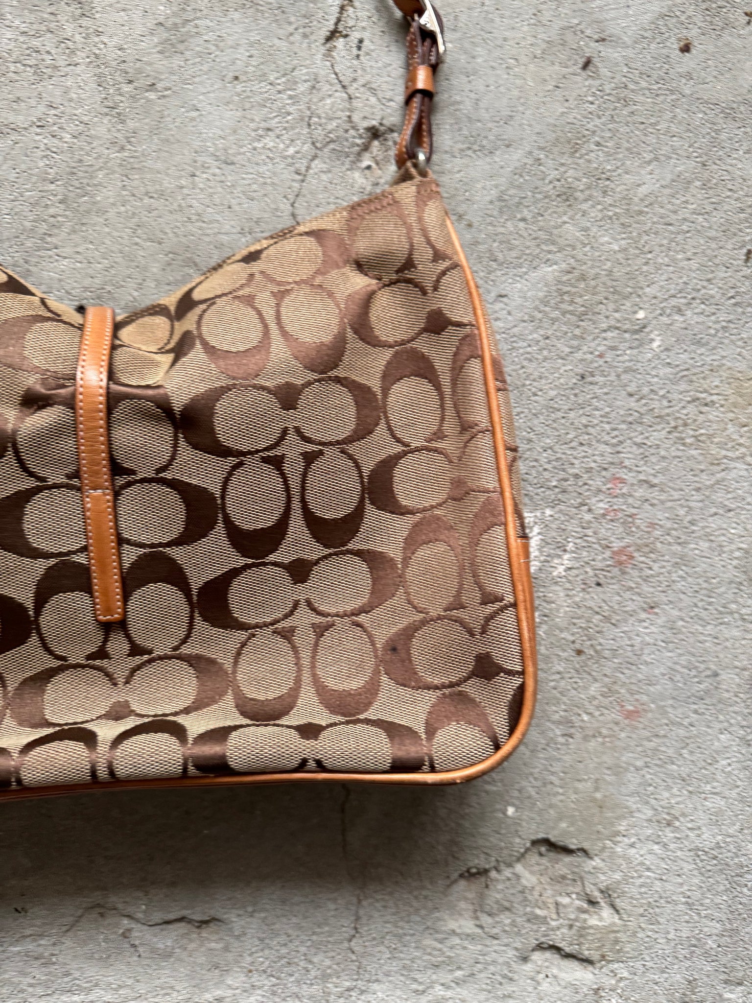 Coach Hobo Signature Clip Canvas Handbag Beige