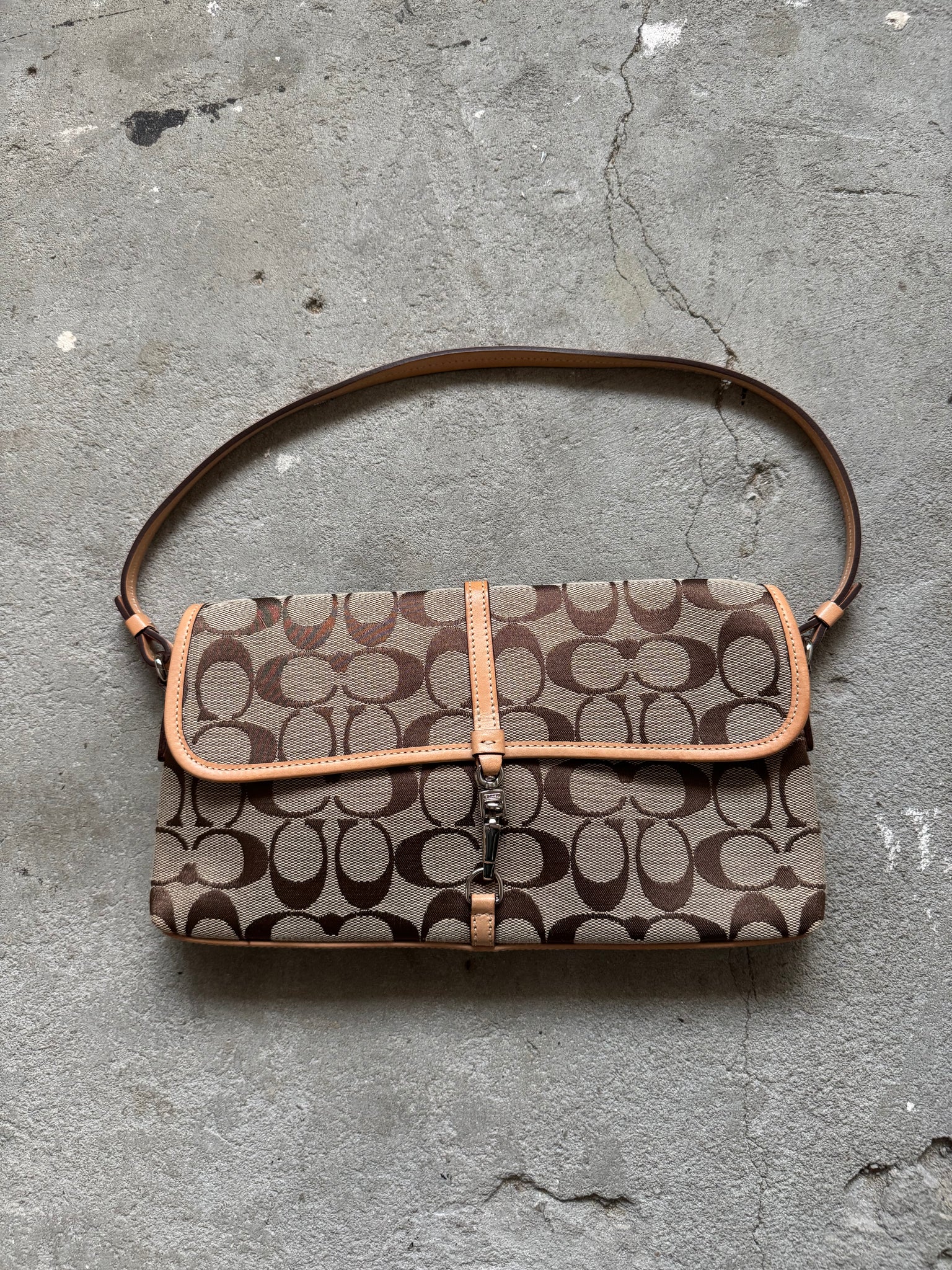 Coach Signature Demi Clip Baguette Beige Shoulder Bag