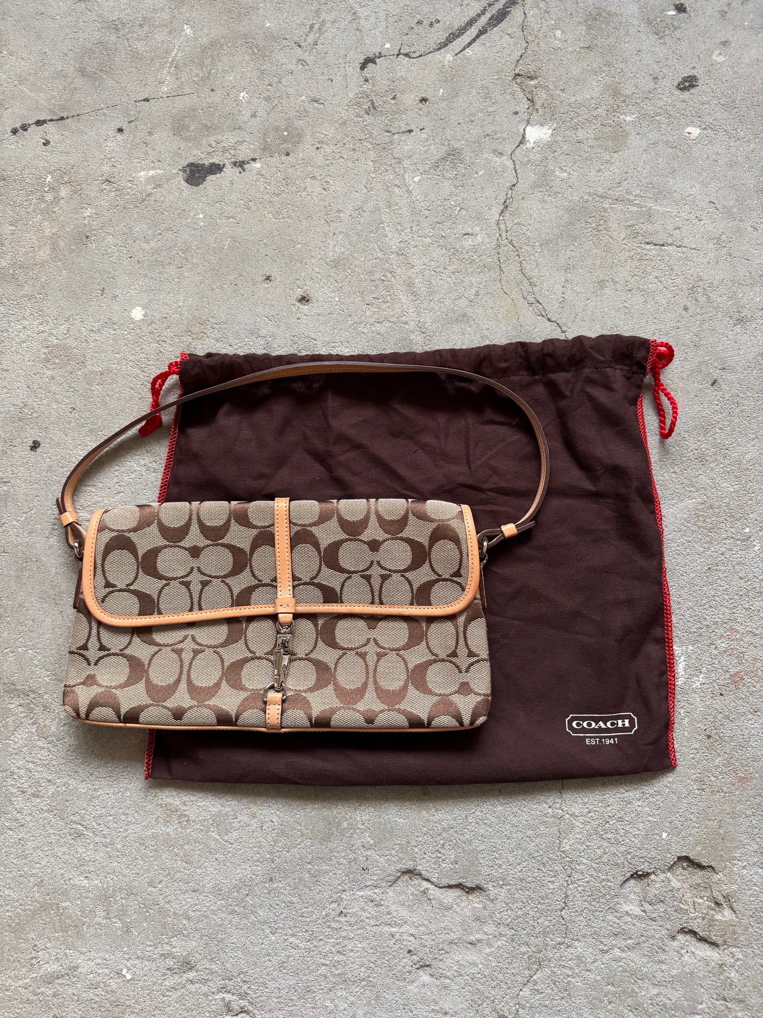 Coach Signature Demi Clip Baguette Beige Shoulder Bag
