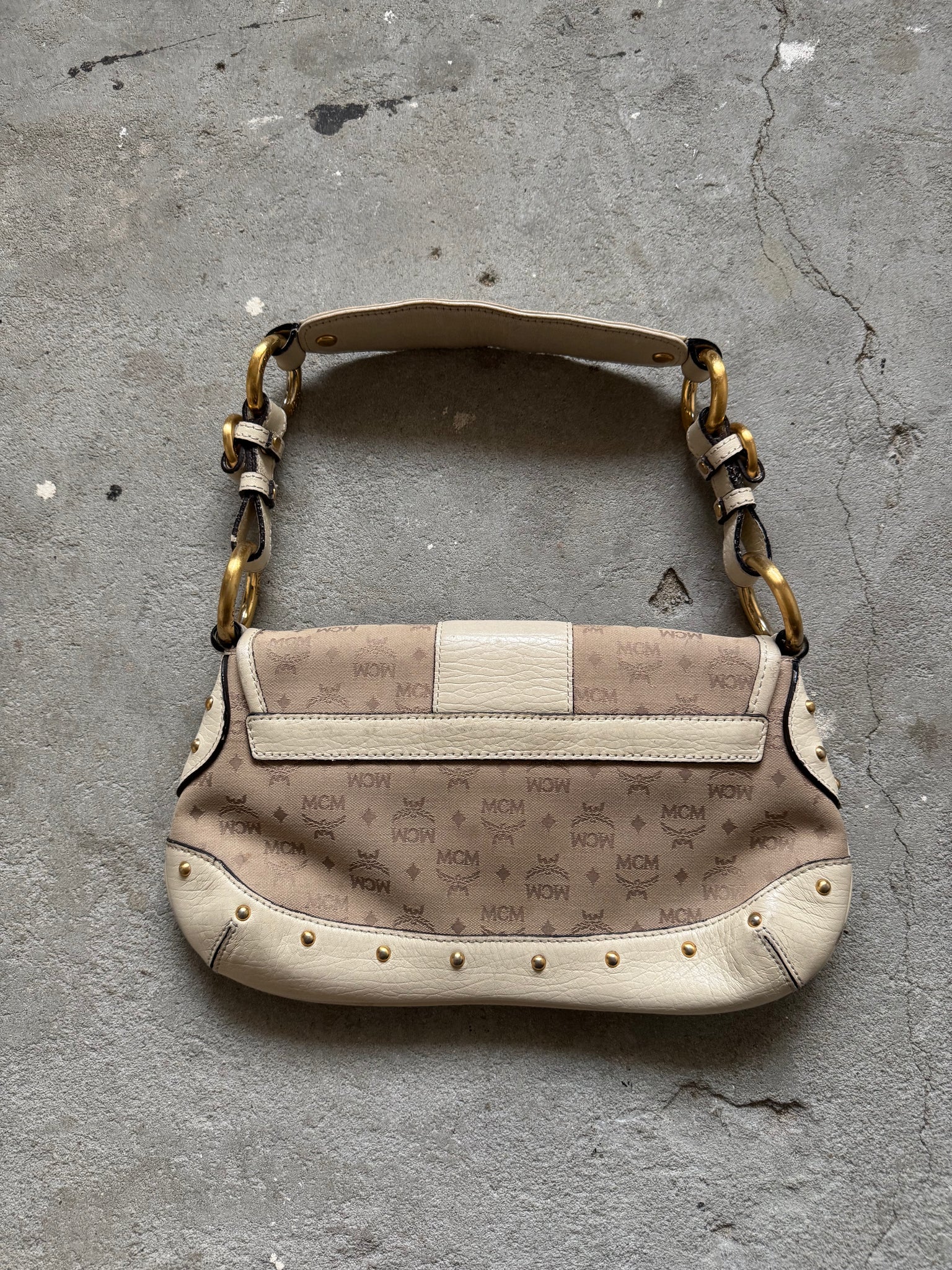 MCM Monogram Shoulder Bag Beige/White