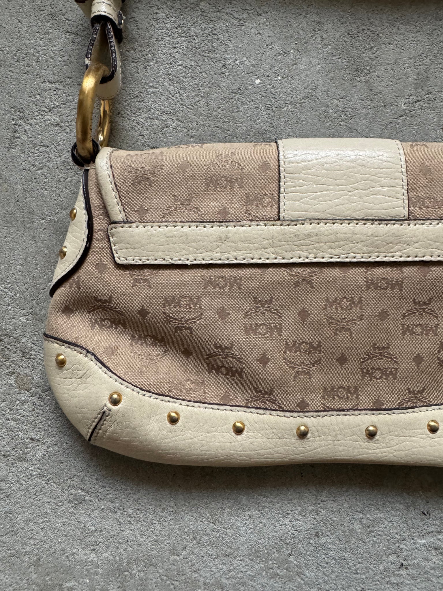 MCM Monogram Shoulder Bag Beige/White
