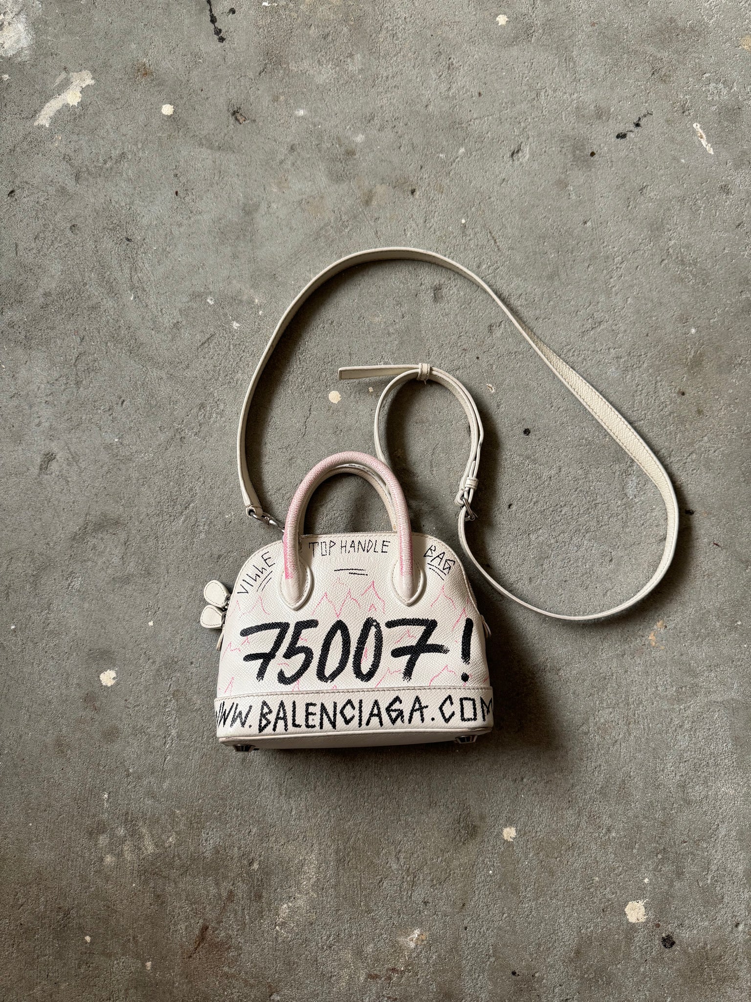 Balenciaga Graffiti Ville Shoulder Bag XXS White