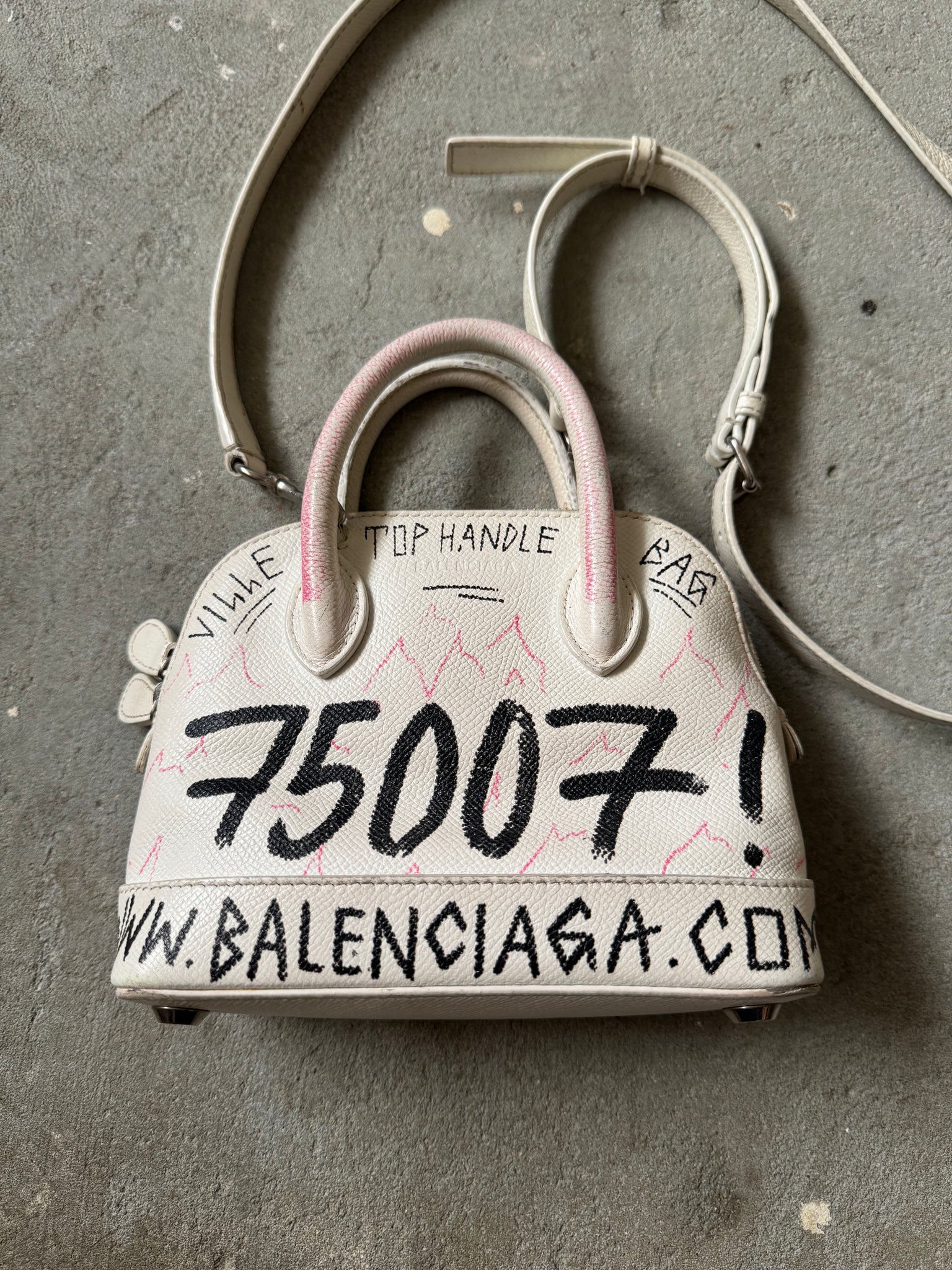 Balenciaga Graffiti Ville Shoulder Bag XXS White