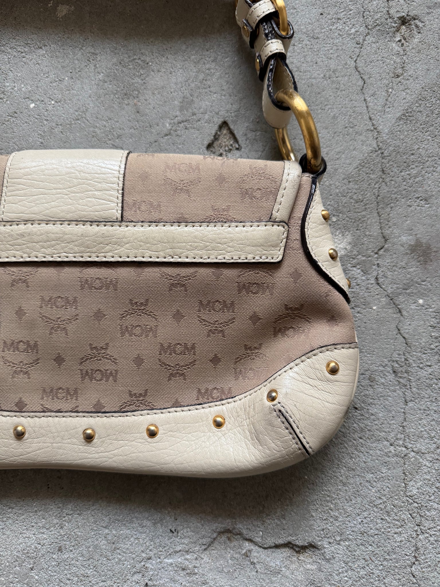 MCM Monogram Shoulder Bag Beige/White