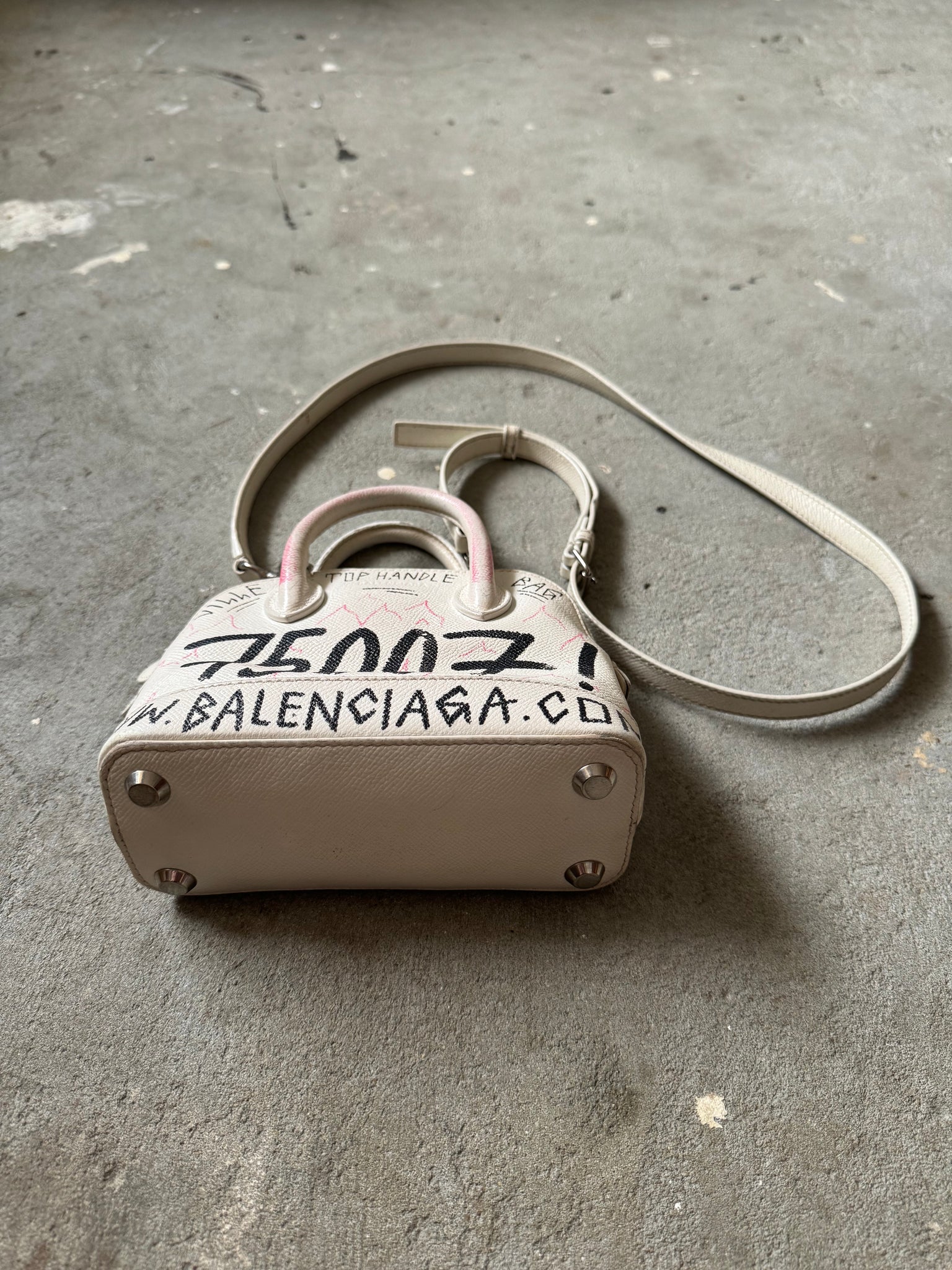 Balenciaga Graffiti Ville Shoulder Bag XXS White