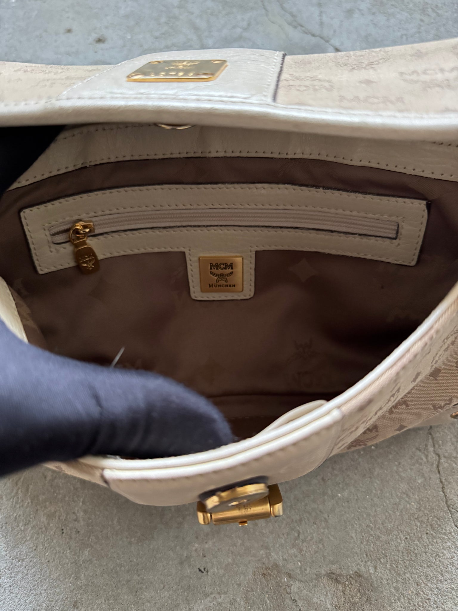 MCM Monogram Shoulder Bag Beige/White