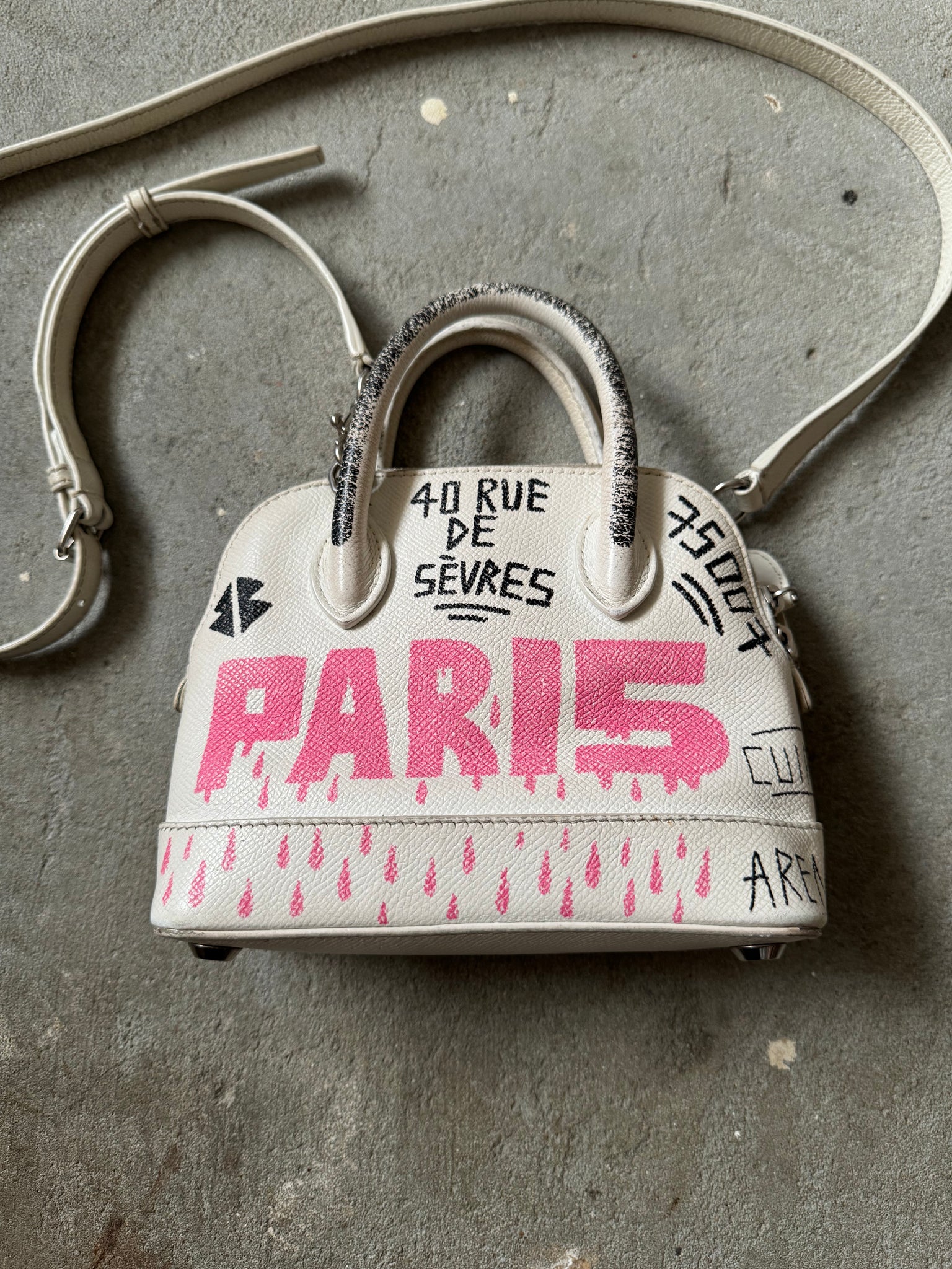 Balenciaga Graffiti Ville Shoulder Bag XXS White