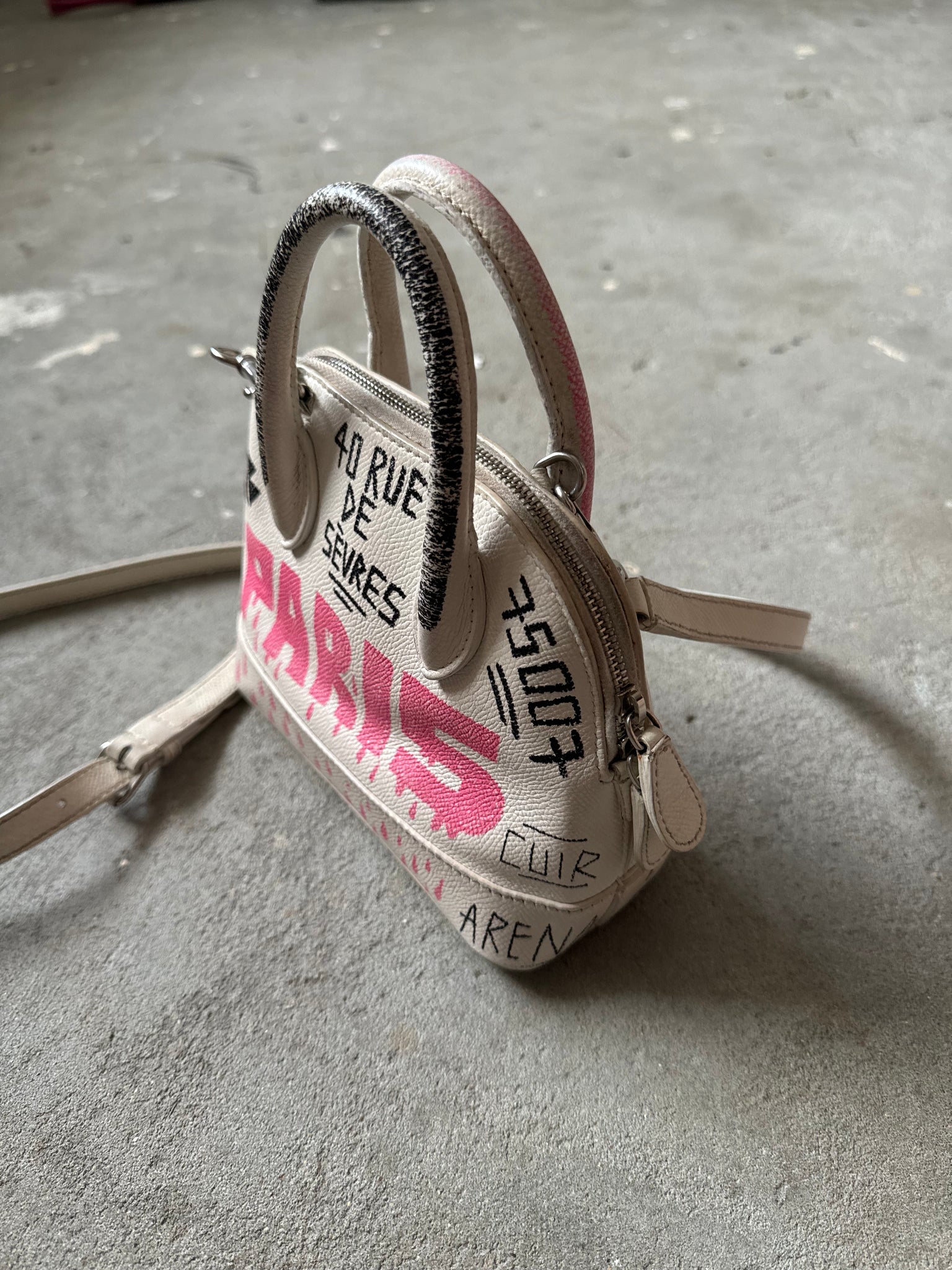 Balenciaga Graffiti Ville Shoulder Bag XXS White