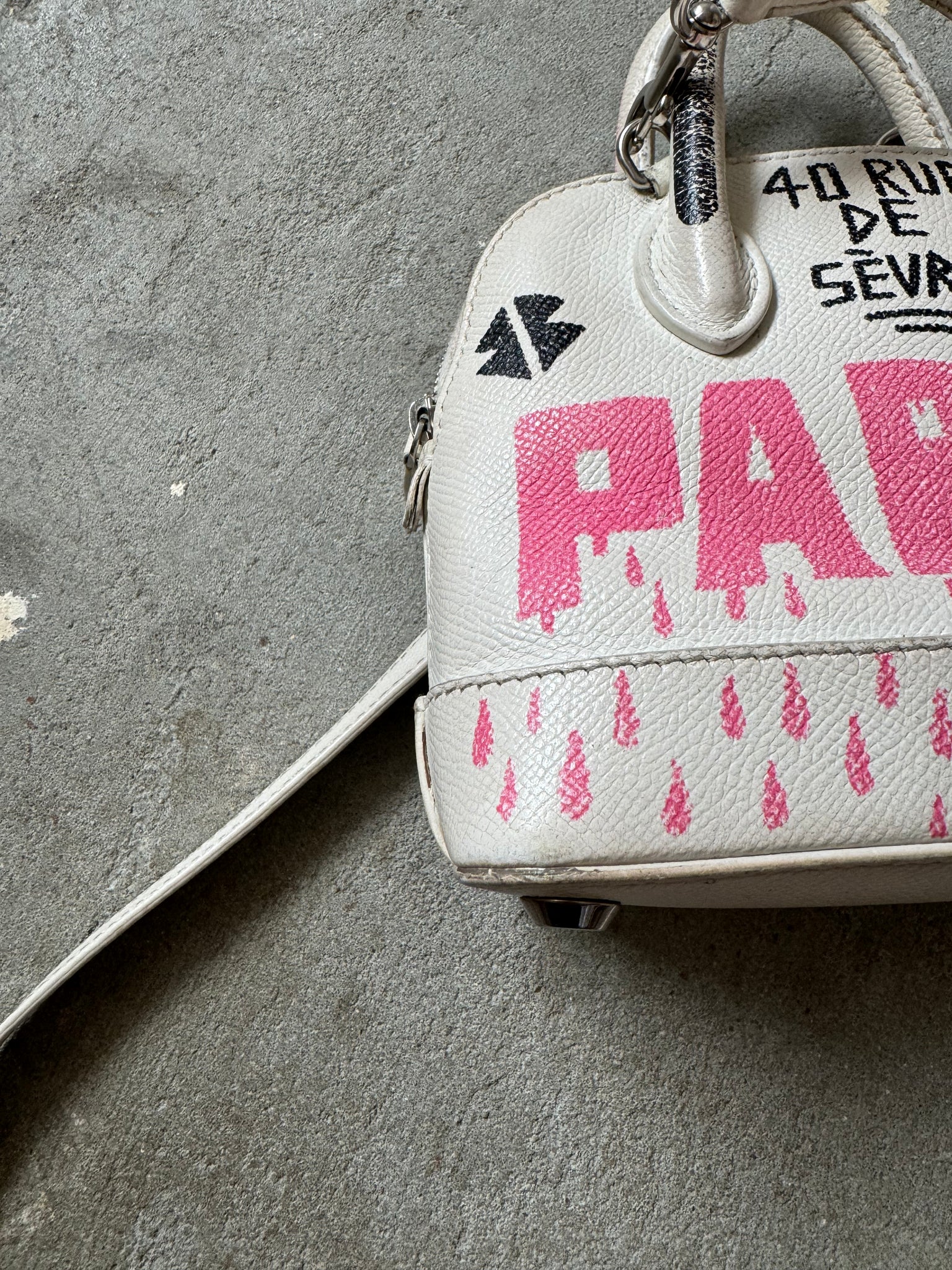 Balenciaga Graffiti Ville Shoulder Bag XXS White