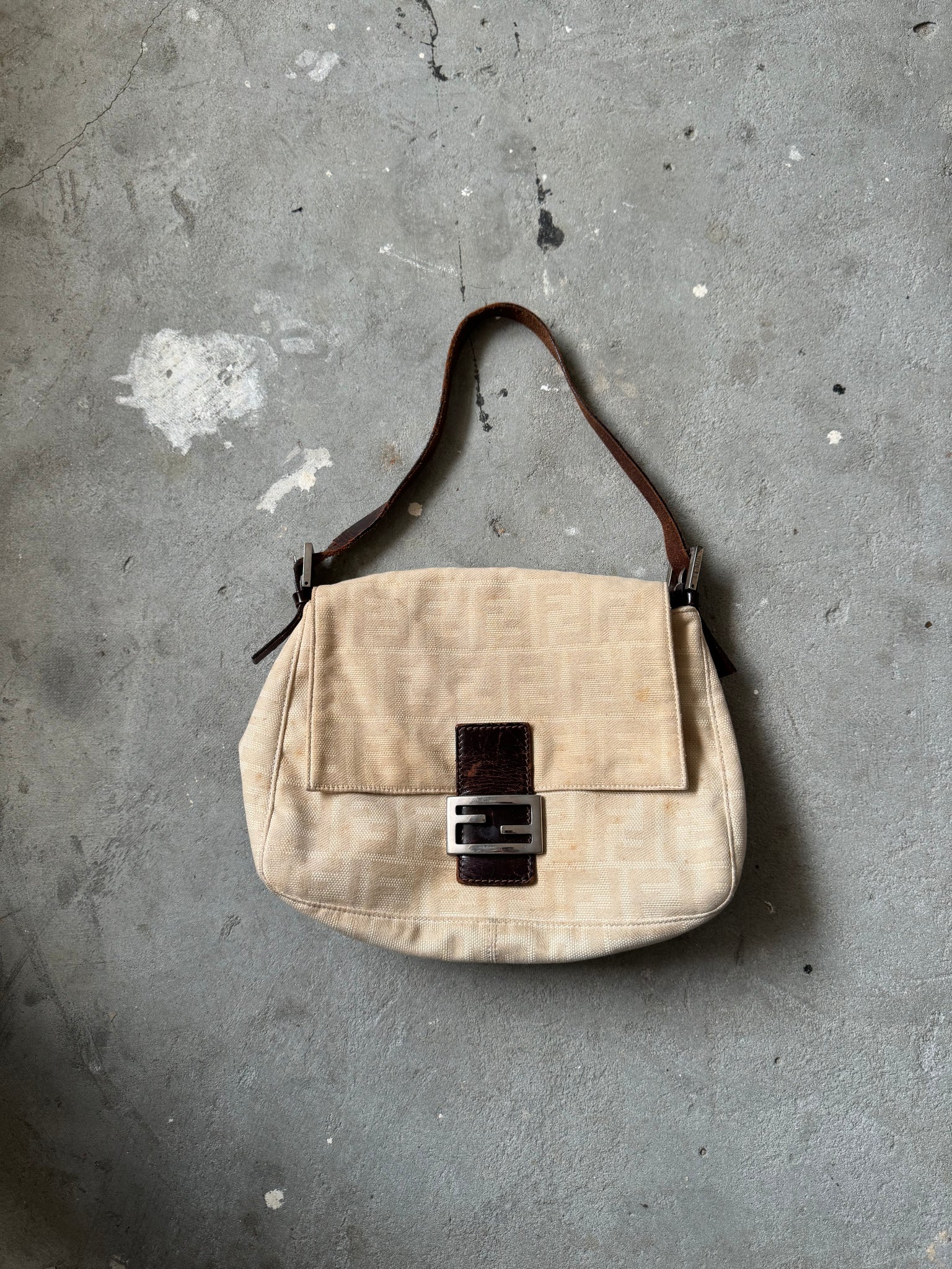 Fendi Mama Baguette Bag Canvas Beige