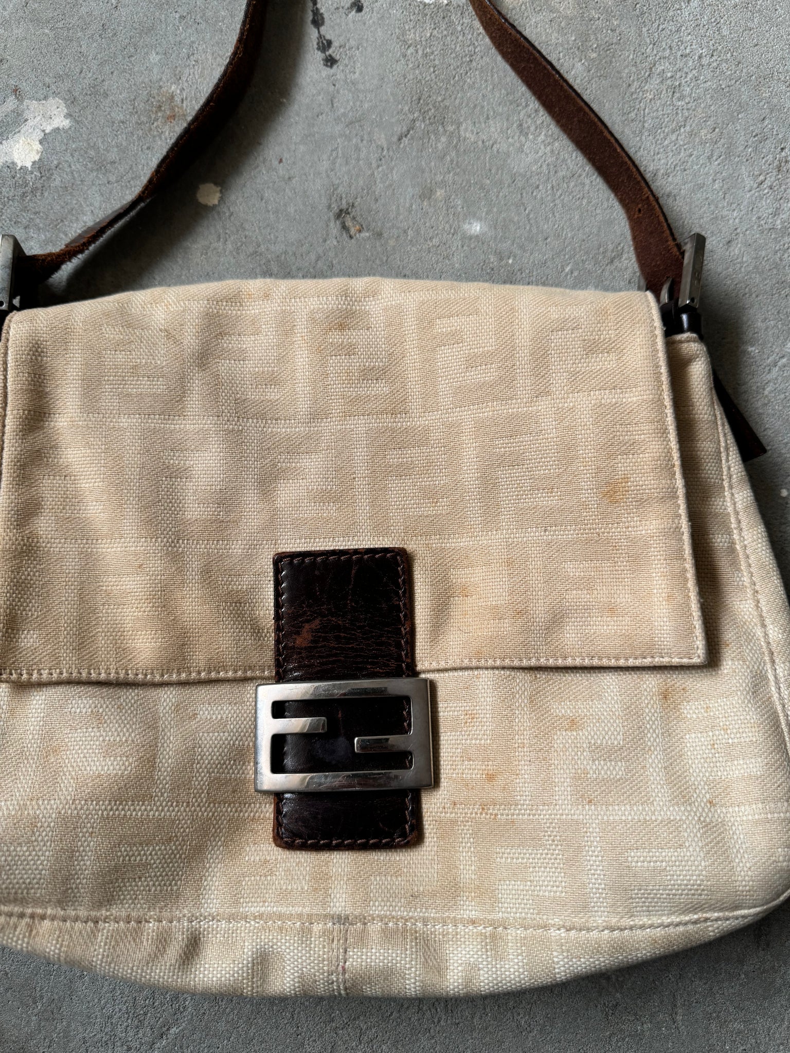 Fendi Mama Baguette Bag Canvas Beige