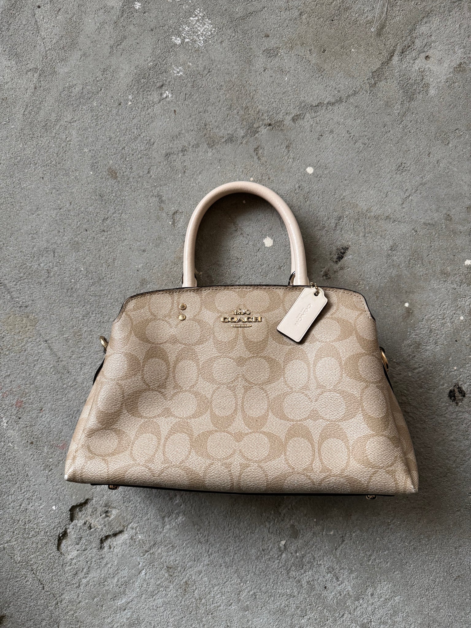 Coach Signature Lillie Carryall Hand Bag Beige