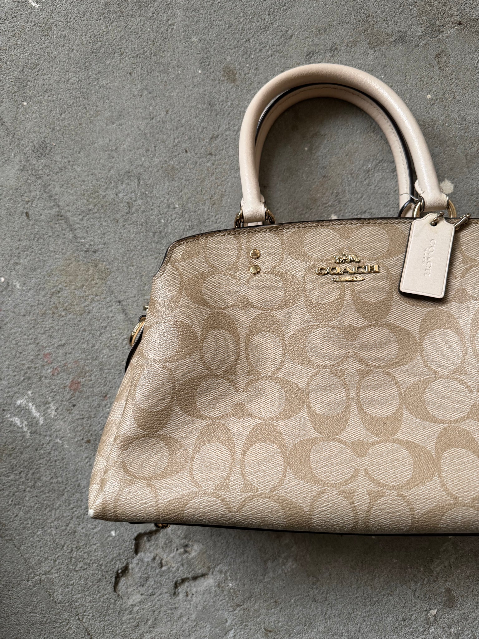 Coach Signature Lillie Carryall Hand Bag Beige