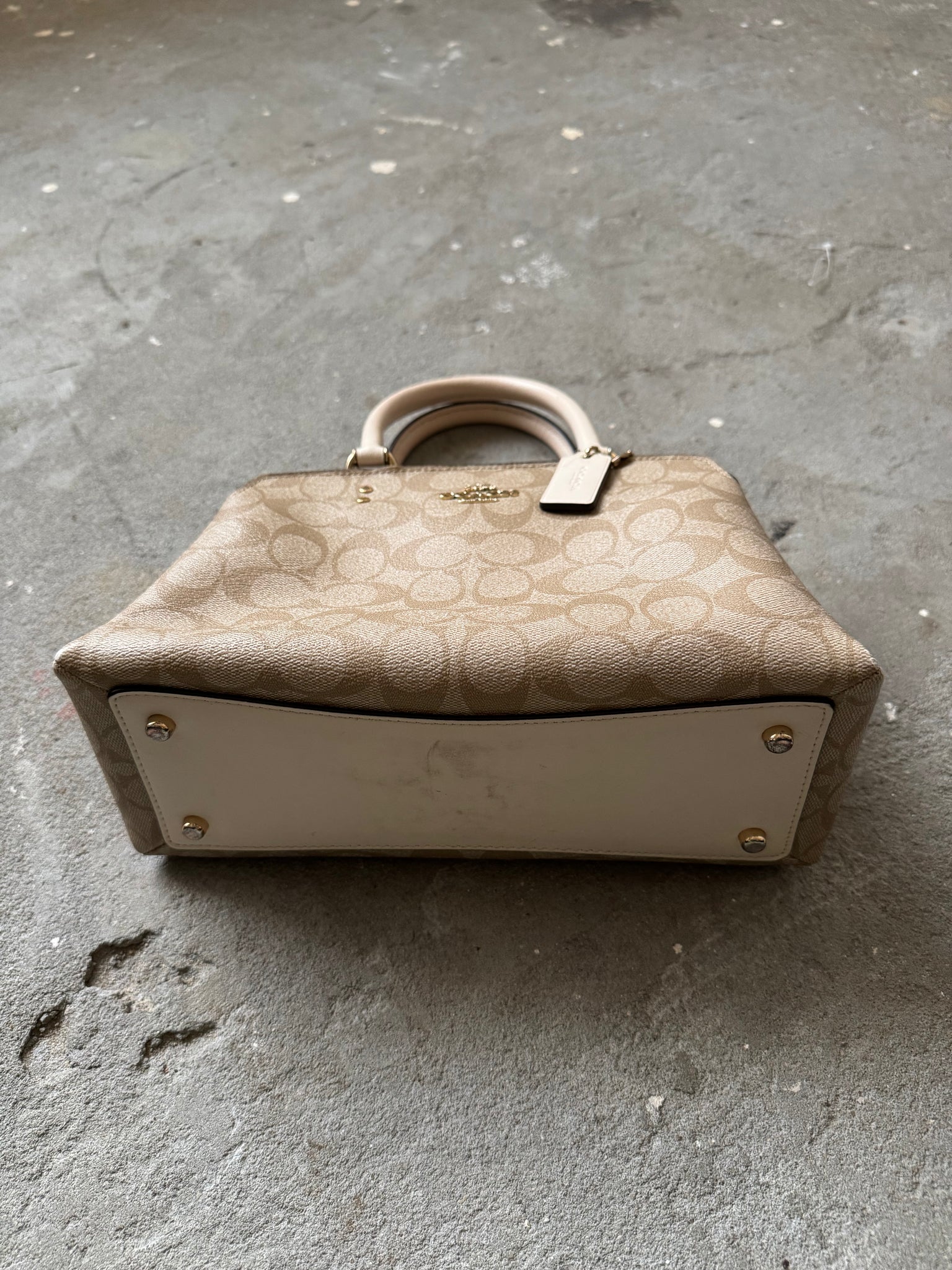 Coach Signature Lillie Carryall Hand Bag Beige
