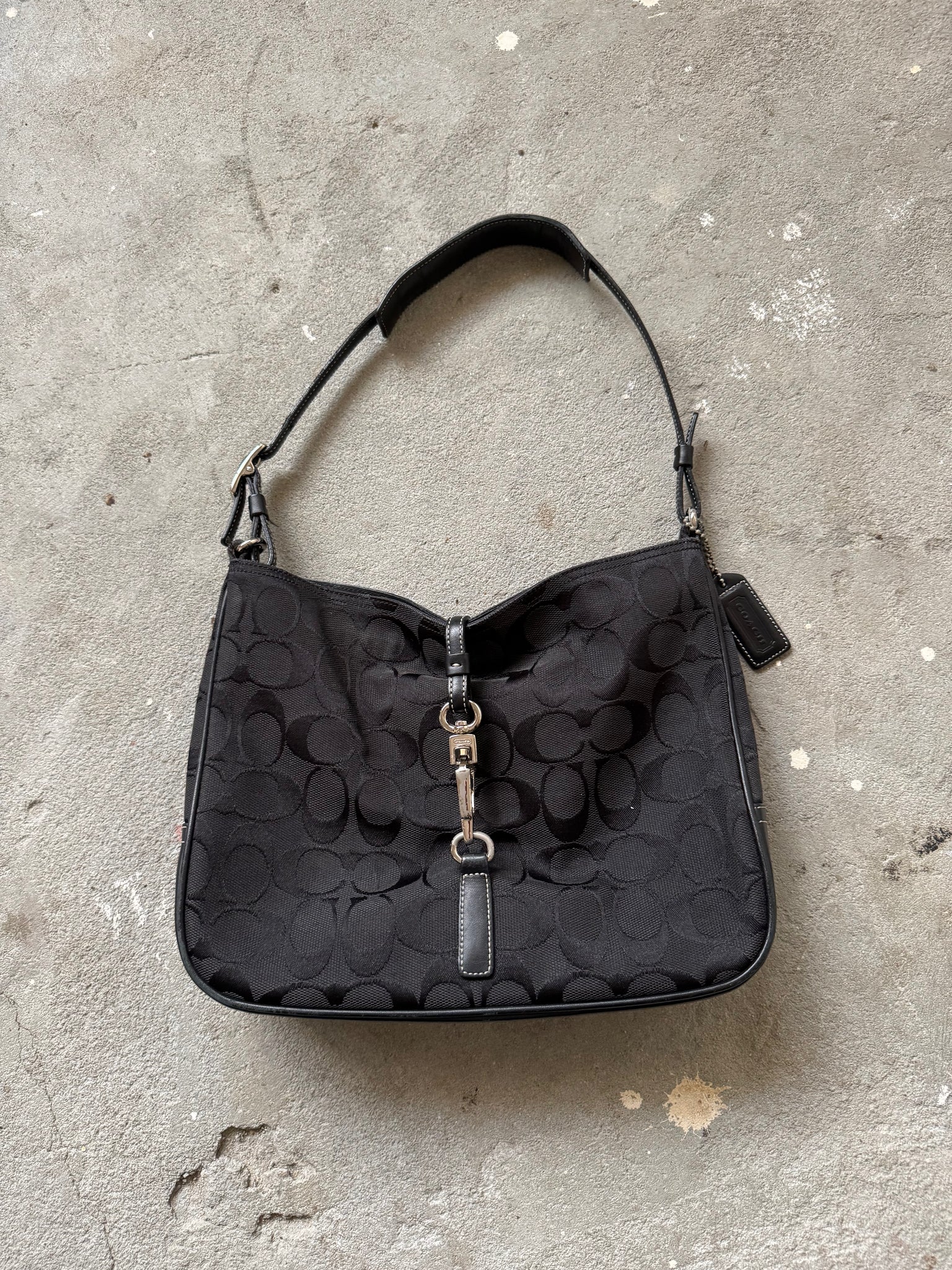 Coach Hobo Signature Clip Canvas Handbag 'Black'