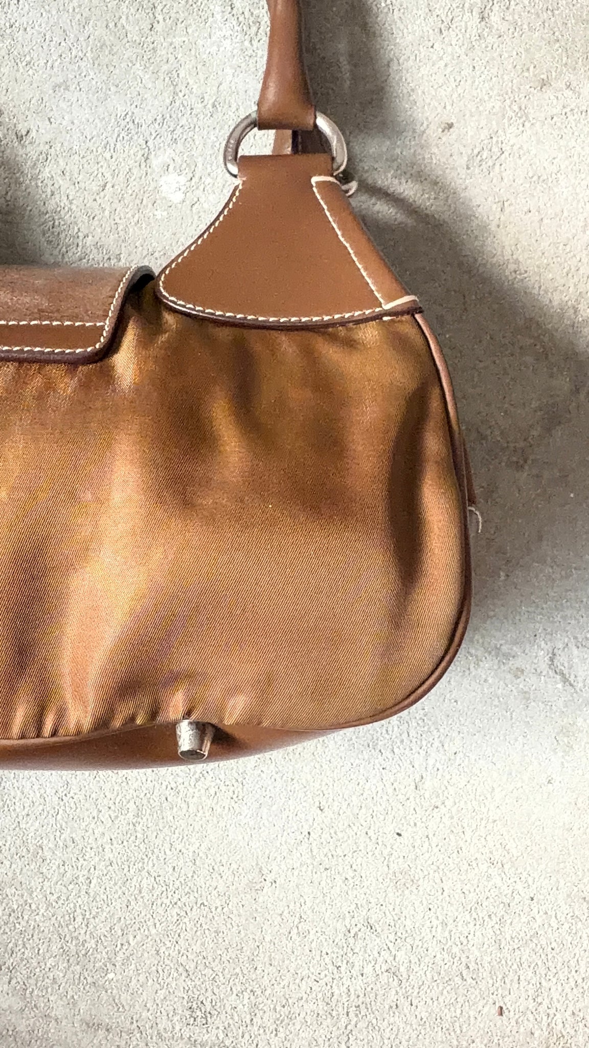 Prada Enamelled Moon Shoulder Bag Brown