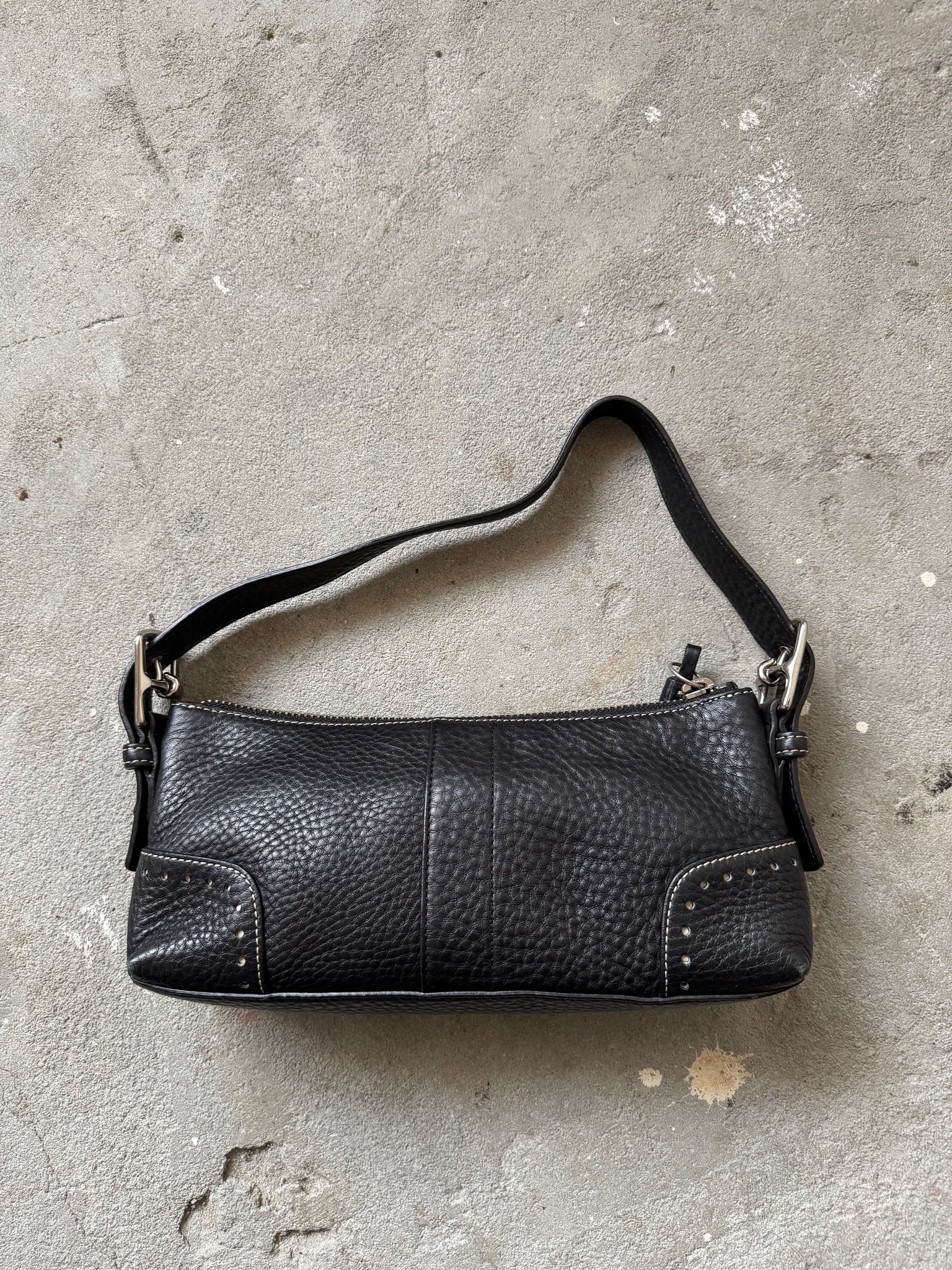 Coach Signature Hampton Baguette Leather ShoulderBag Black
