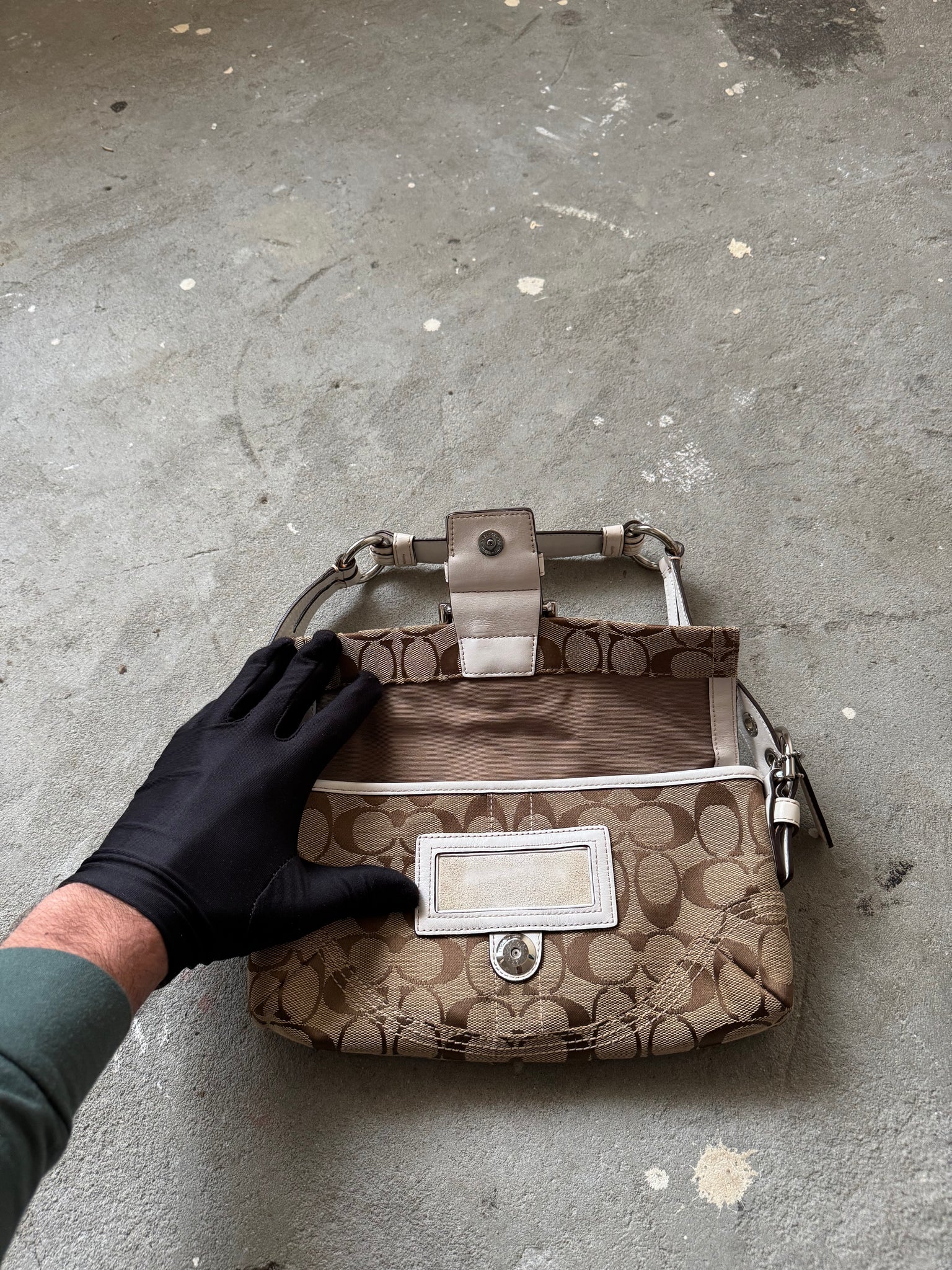 Coach Signature Soho Flap Shoulder Bag Beige/White