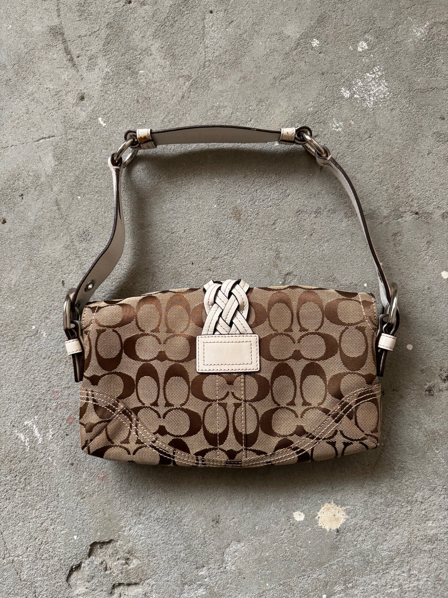 Coach Signature Soho Flap Shoulder Bag Beige/White