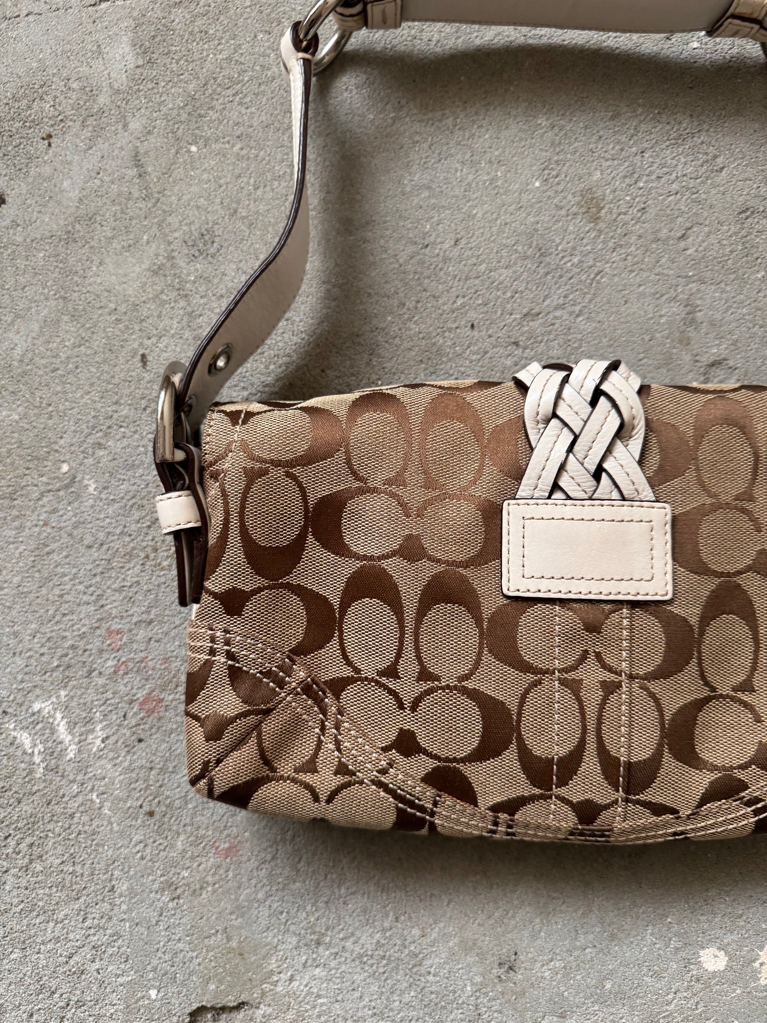 Coach Signature Soho Flap Shoulder Bag Beige/White